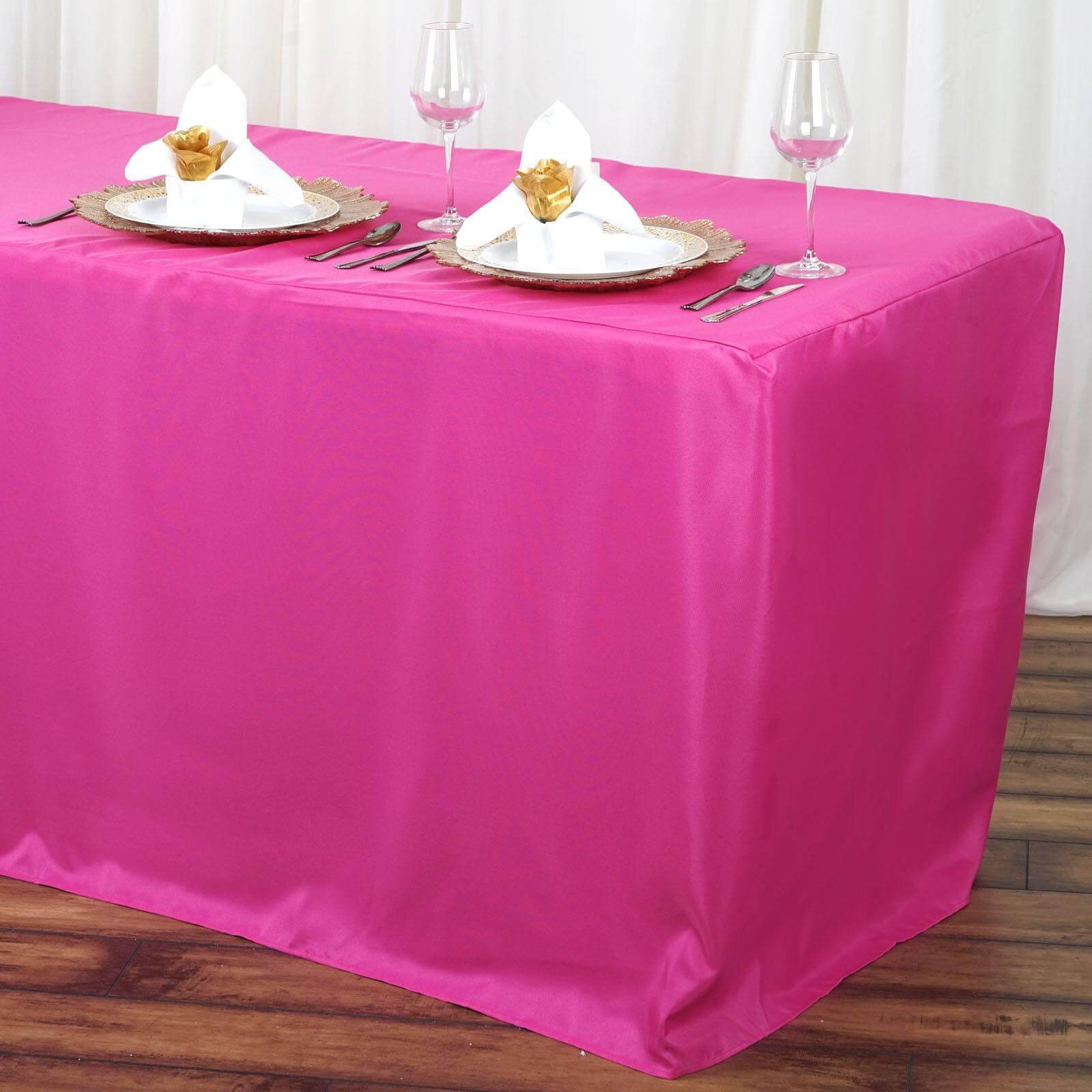 Durable Fuchsia Polyester Fitted Rectangle Tablecloth for 6FT Tables - Ideal for Events