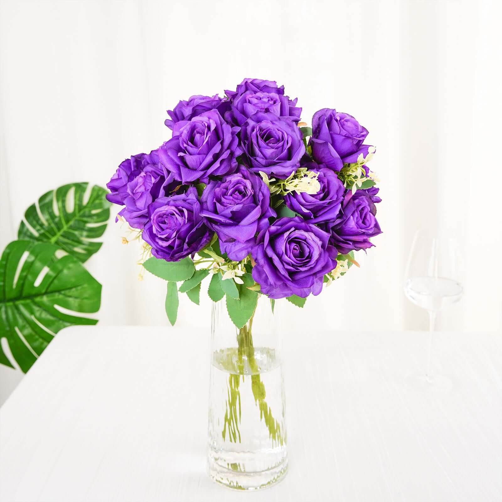 Exclusive Deal! 2 Bushes of 18 Real - Touch Purple Artificial Silk Rose Flower Bouquets for Decor