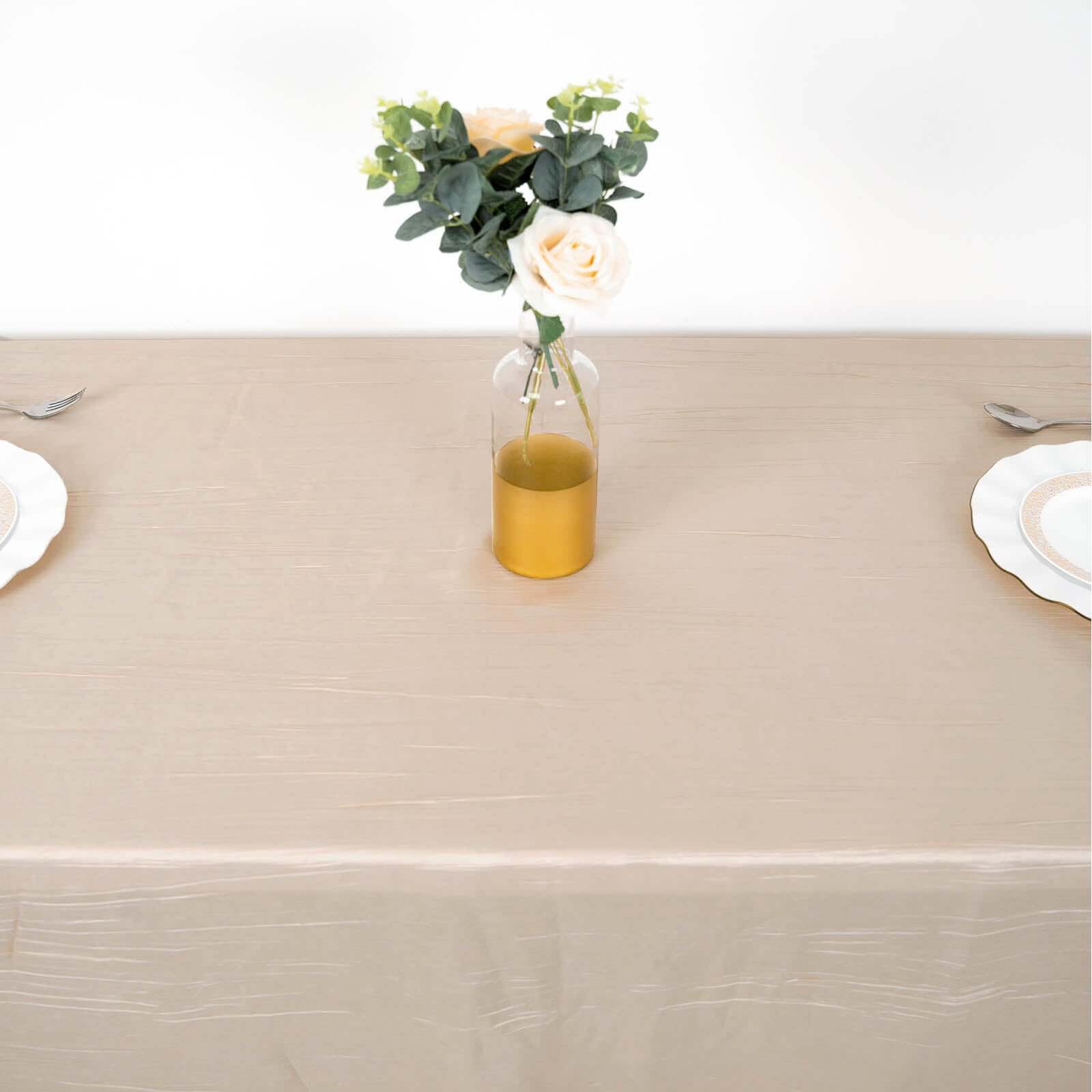 Hot Deal! Beige Seamless Accordion Crinkle Taffeta Rectangle Tablecloth 90x132