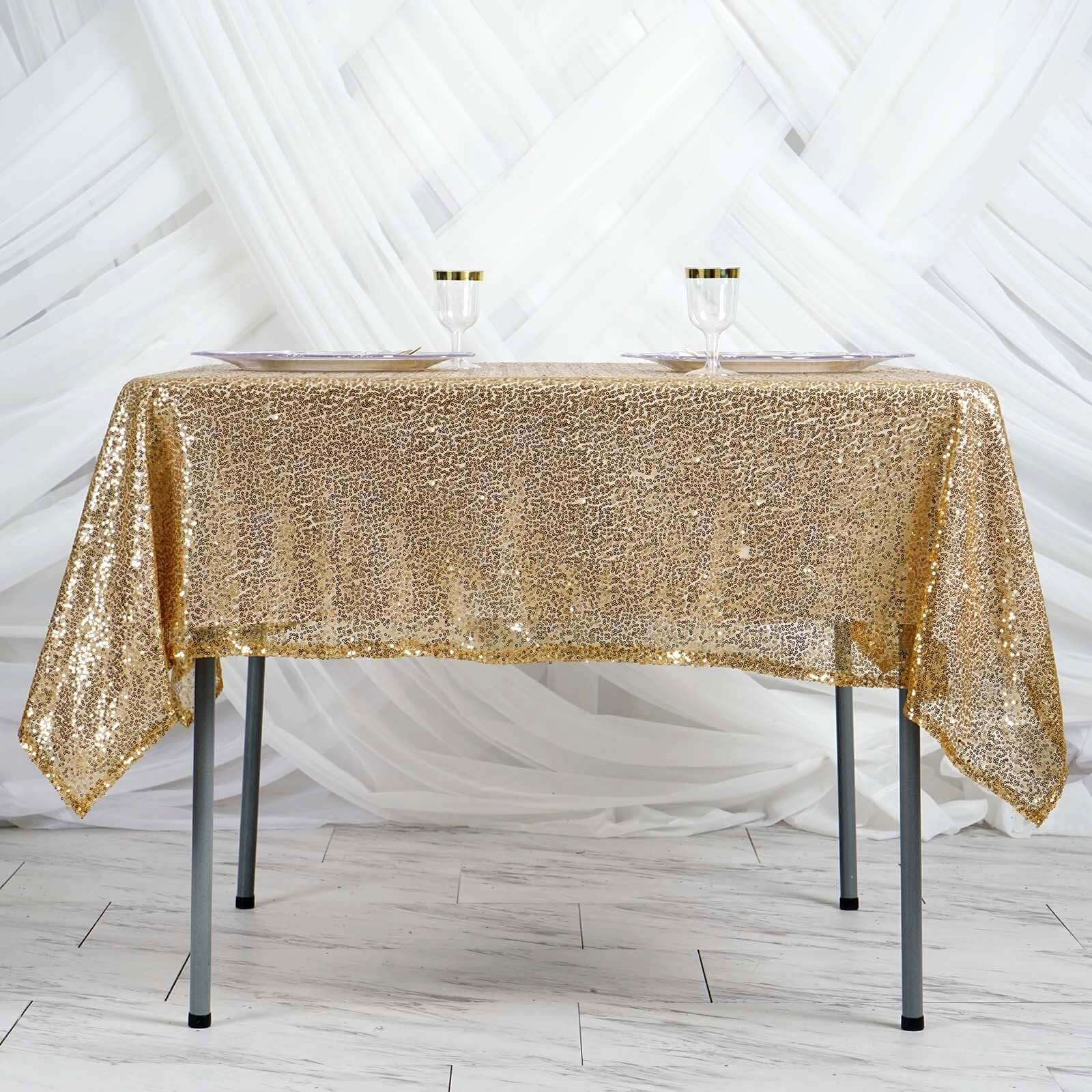 Luxe Gold Sequin Square Table Overlay 60x60 - Perfect for Weddings and Events