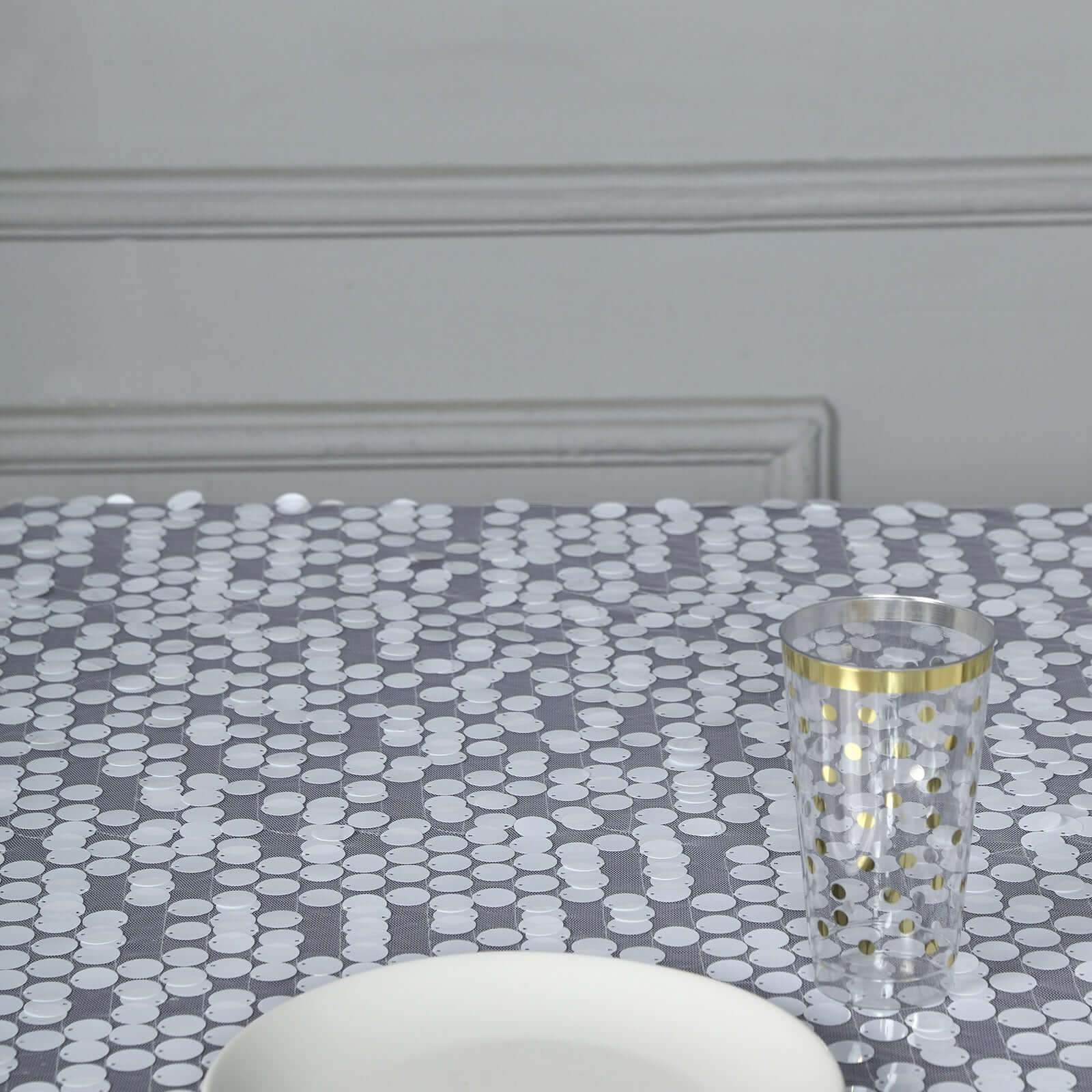 Big Payette White Sequin 72x72 Square Table Overlay for Elegant Celebrations