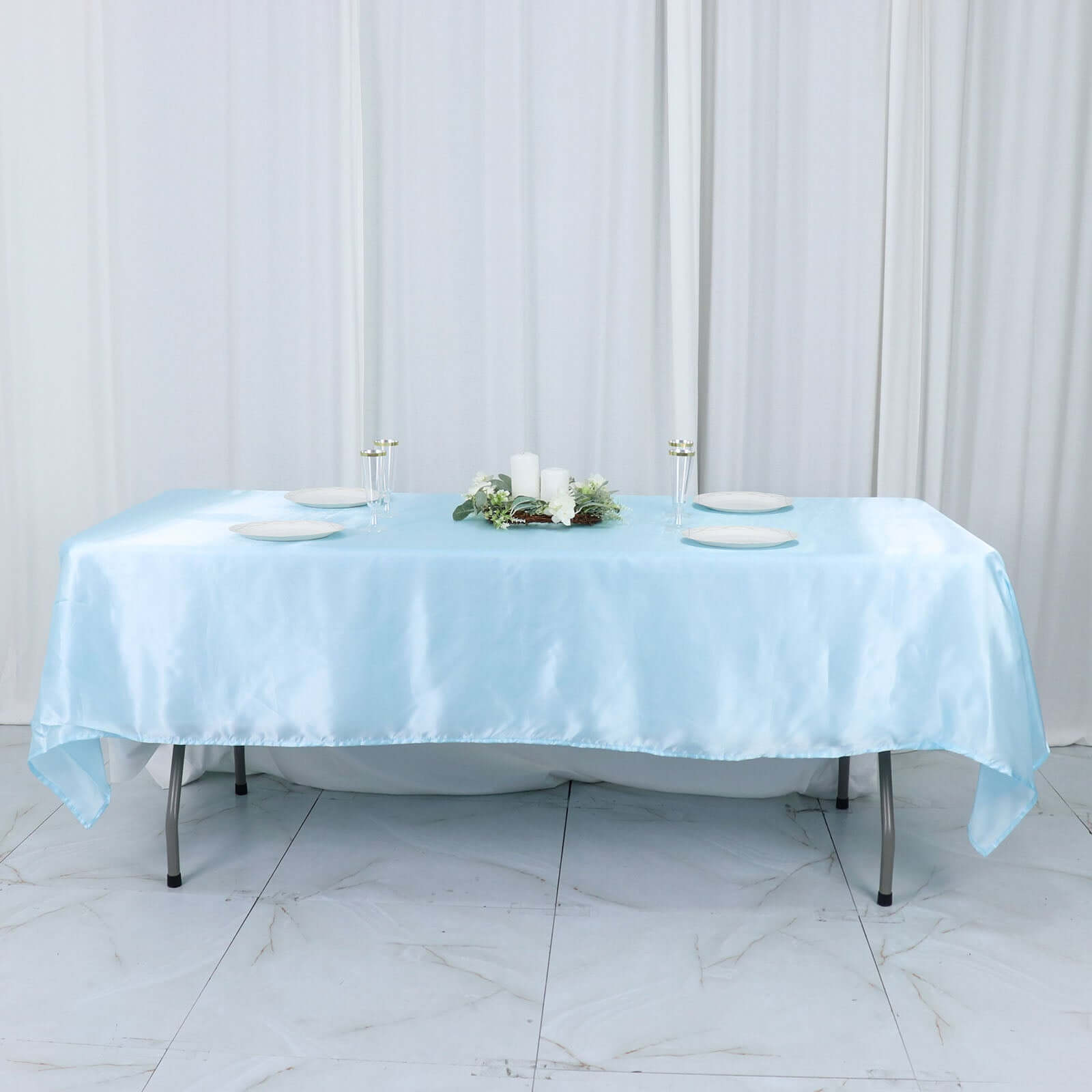 Light Blue Satin Rectangular 60x102 Tablecloth - Smooth & Shiny Table Cover