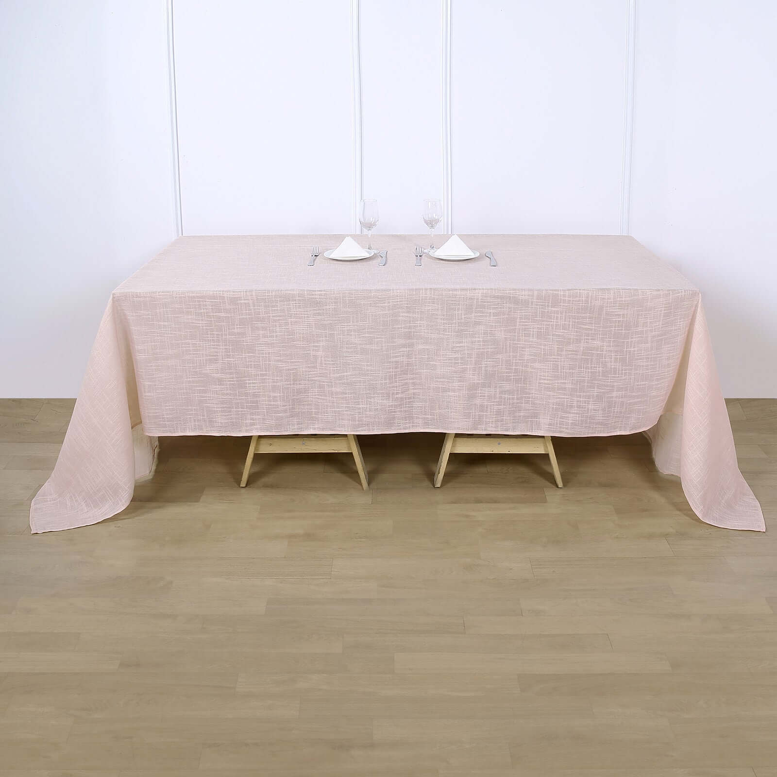 Hot Sale! Blush Seamless Faux Linen Rectangular Tablecloth 90x132 - Wrinkle Resistant
