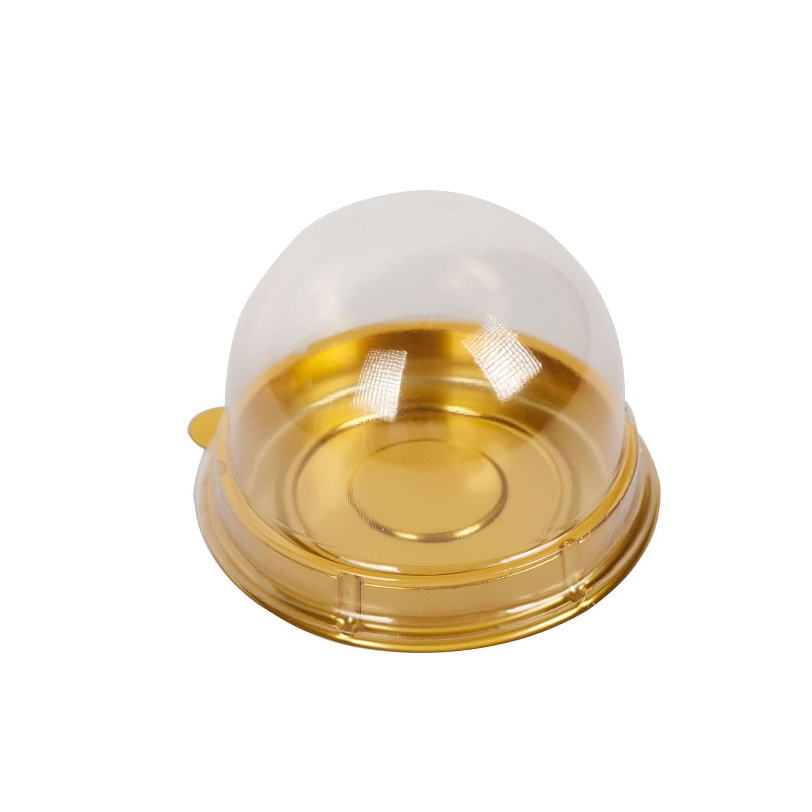 50-Piece Set of Plastic Party Favor Containers - Round Dome Design in Gold and Clear for Cupcakes and Sweets
