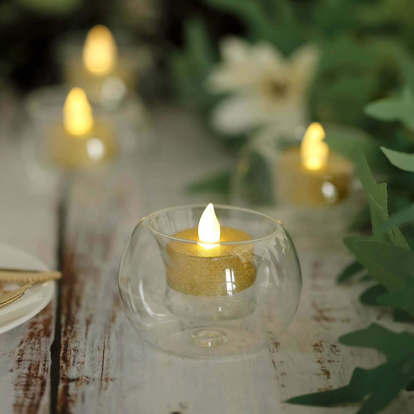 6-Piece Crystal Clear Glass Globe Votive Candle Holders for Events
