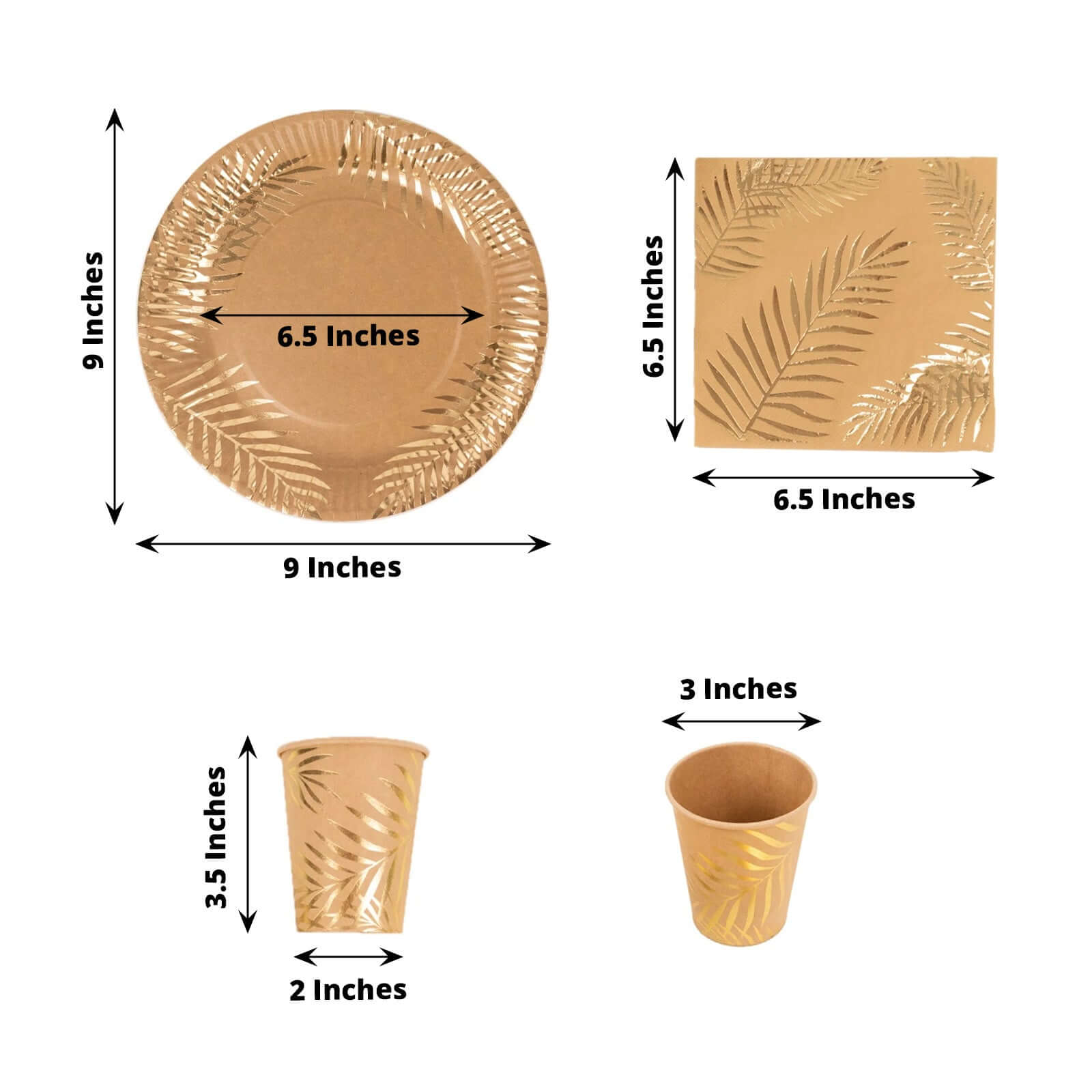 Hot Sale! 72-Piece Disposable Paper Dinnerware Set with Gold Foil Palm Leaves Print