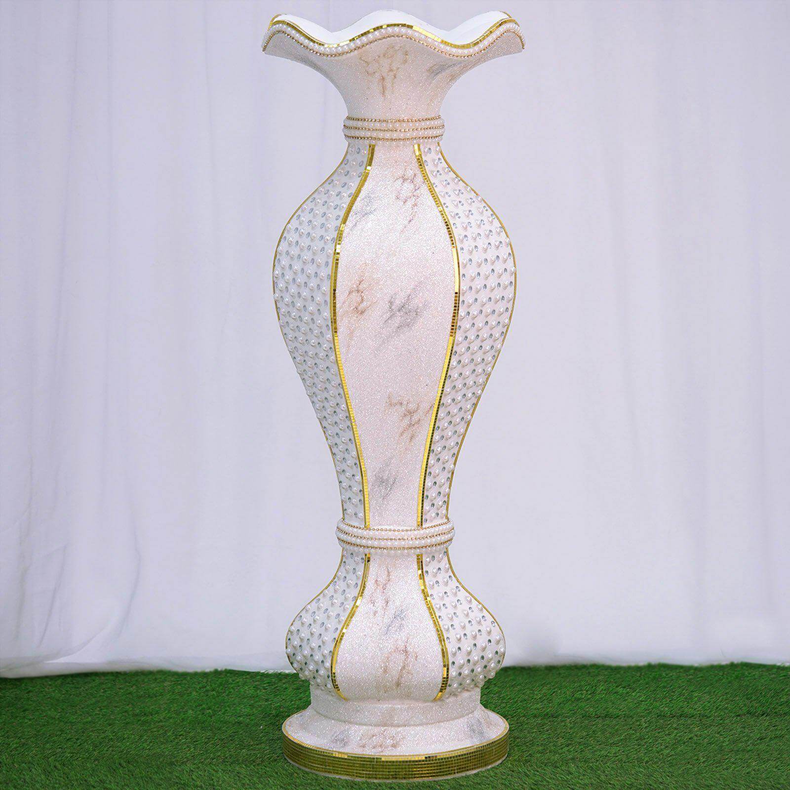 40-Inch Gold Shimmering Marble Design Flower Pot Vase with Pearl and Mirror Mosaic Decor