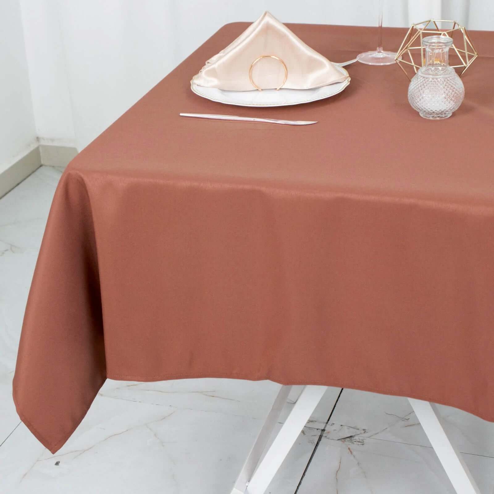 Hot Sale! 54x54 Square Terracotta (Rust) Polyester Tablecloth - 220GSM, Stain & Wrinkle Resistant
