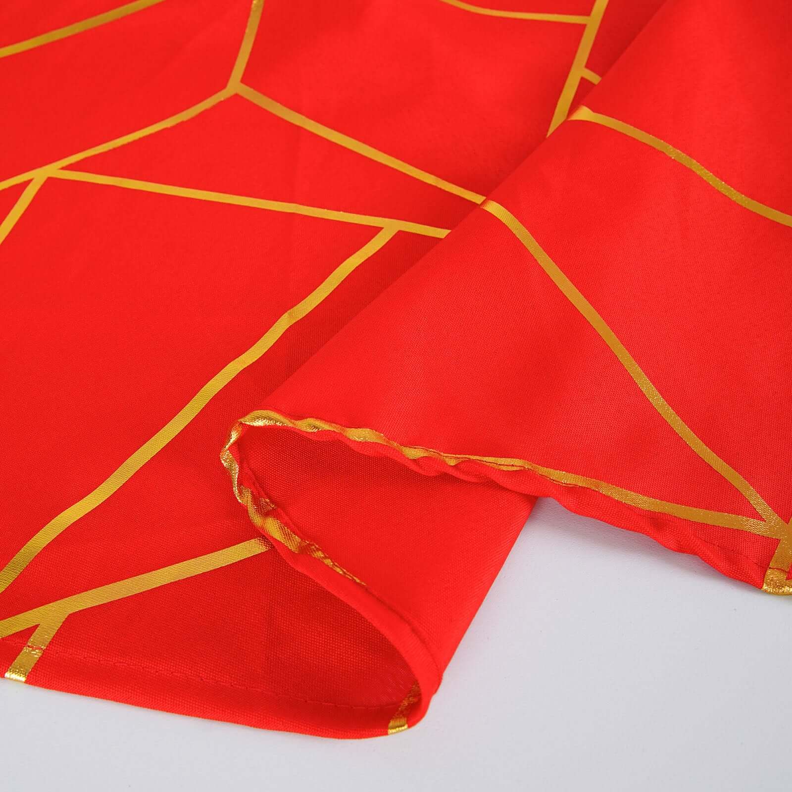 Hot! Red Seamless Polyester Tablecloth with Gold Foil Geometric Pattern, Wrinkle-Resistant (90x132)