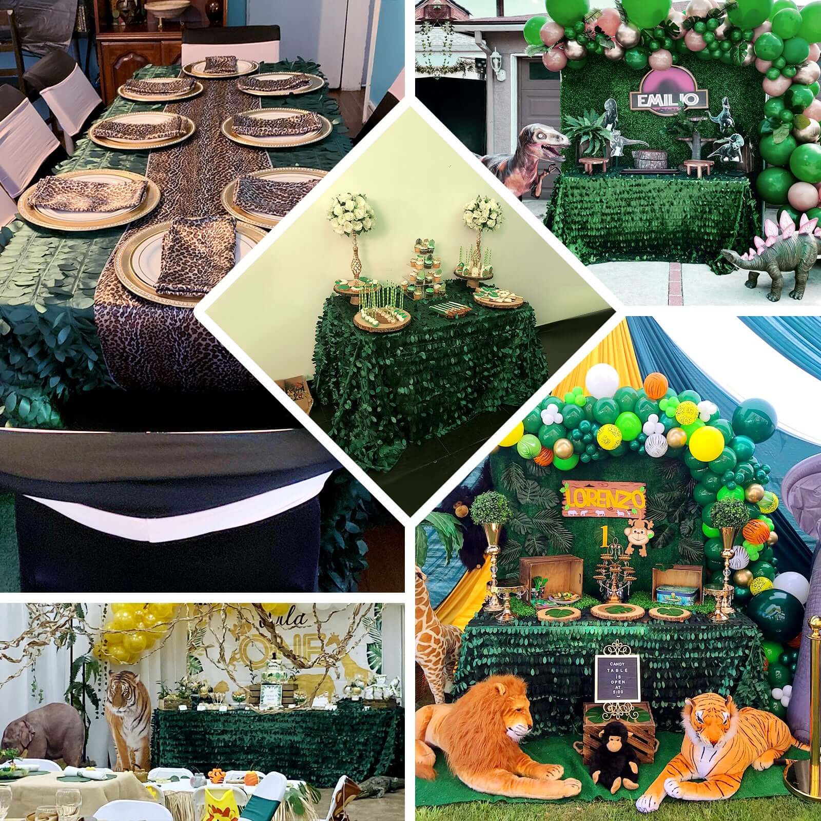 Exclusive Green Taffeta Rectangle Tablecloth with 3D Leaf Petal Design