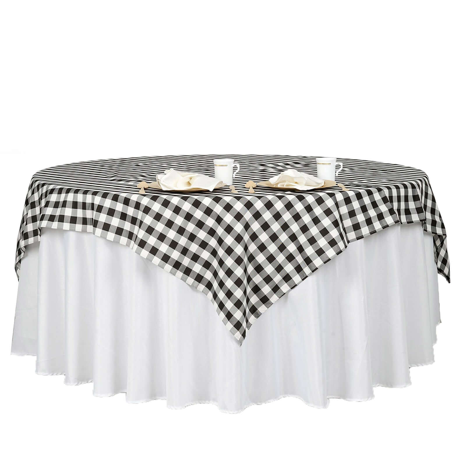Hot! 70x70 Polyester Checkered Buffalo Plaid White/Black Square Tablecloth for Rustic Decor