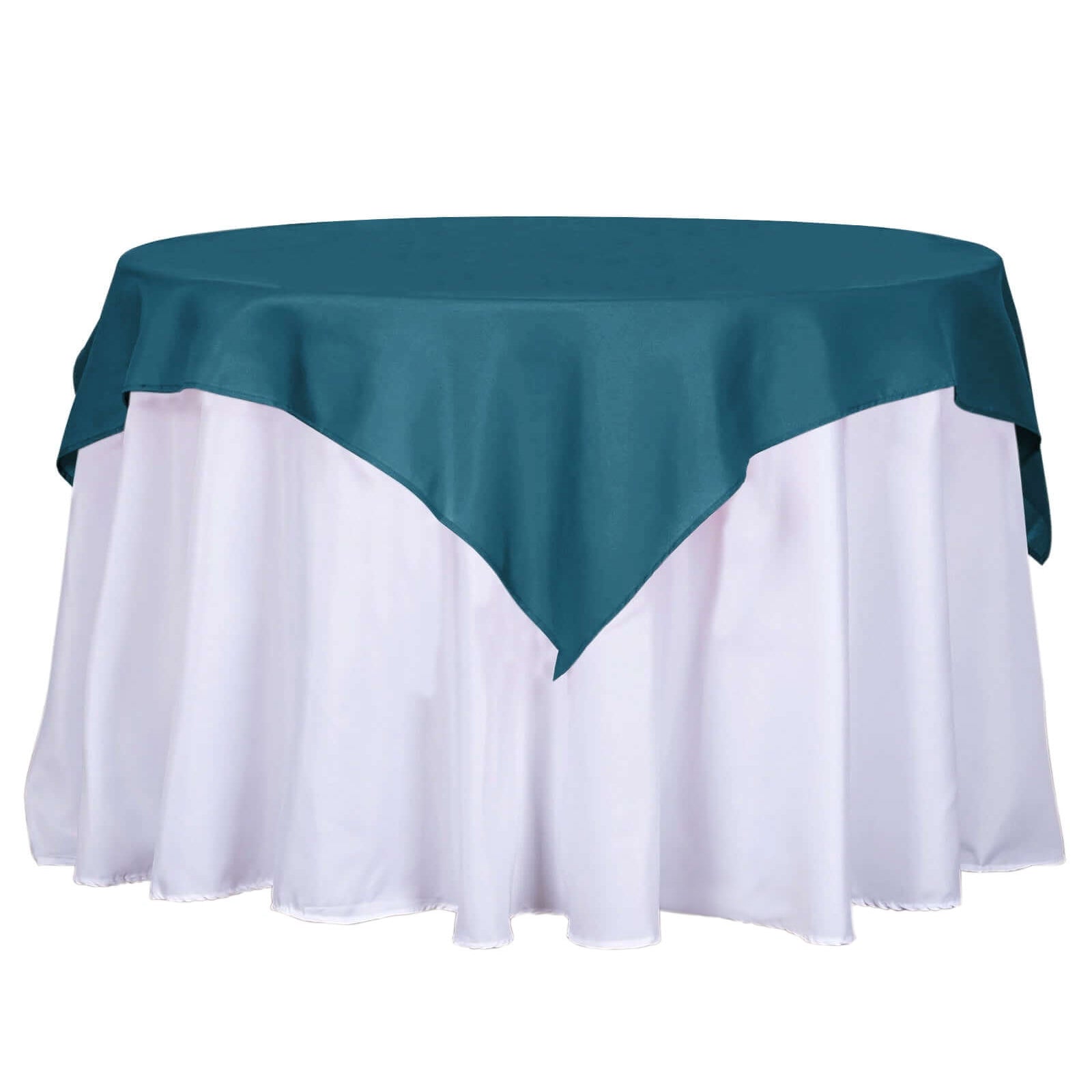 Wrinkle-Resistant & Durable Peacock Teal Polyester Square Table Overlay Tablecloth, 54x54