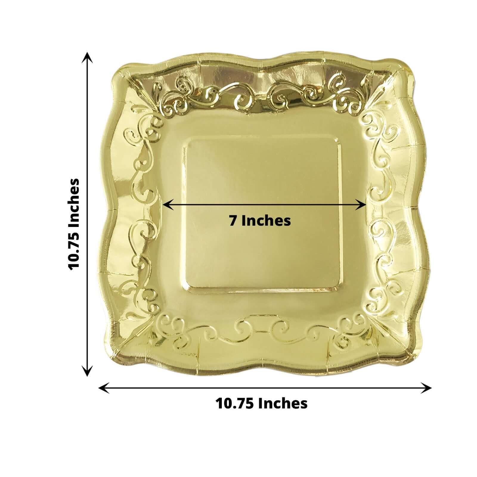 25-Pack Disposable Gold Square Dinner Plates with Vintage Pottery Embossed Design for Glamorous Events