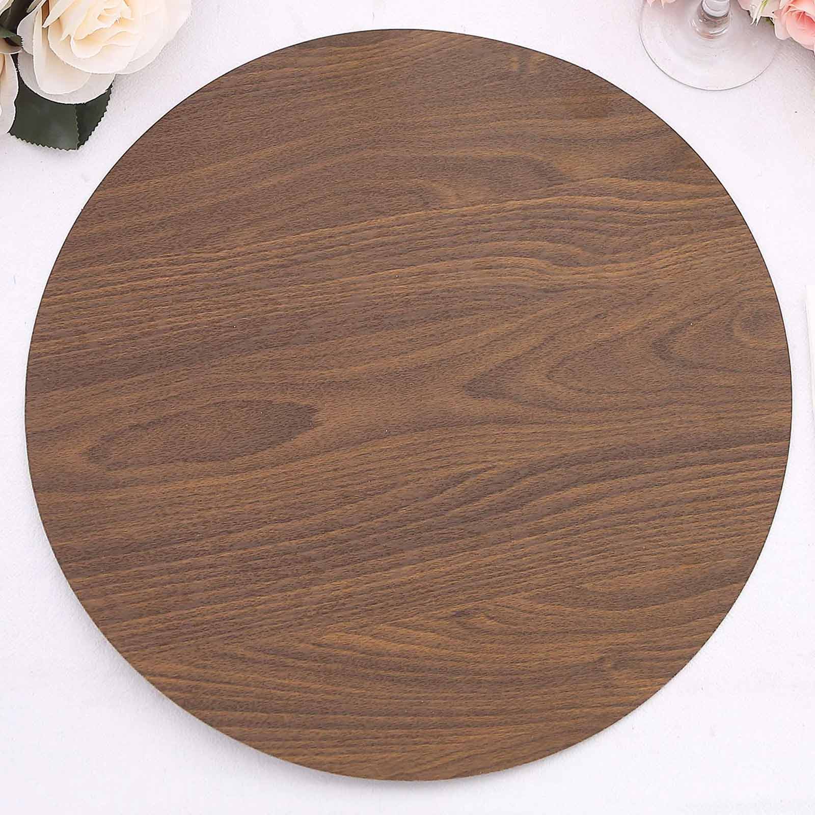 6-Piece Disposable Brown Cardboard Table Placemats with Rustic Walnut Wood Design, 13 Inches