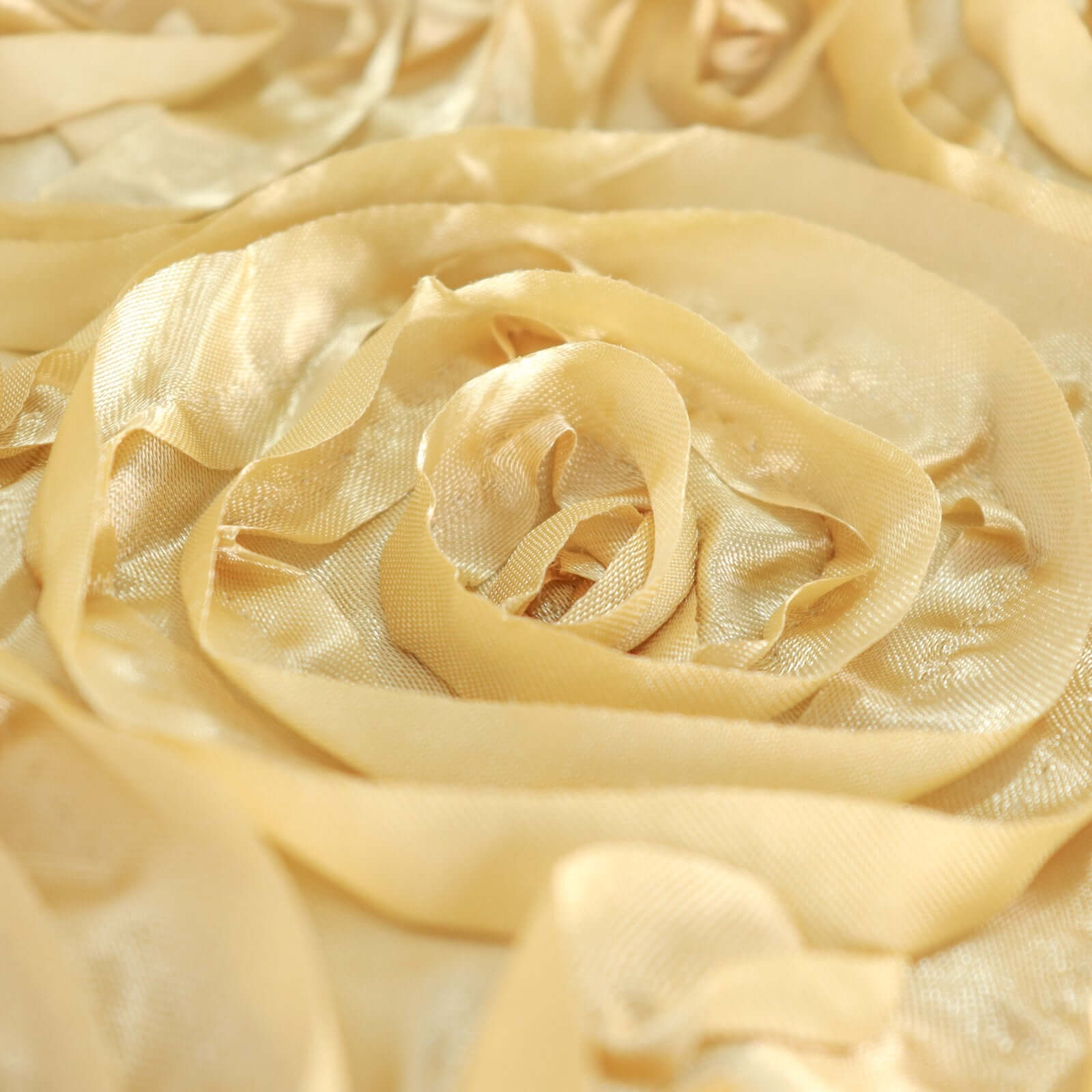 Champagne Satin 90x132 Rectangle Tablecloth with Stunning 3D Rosette Design