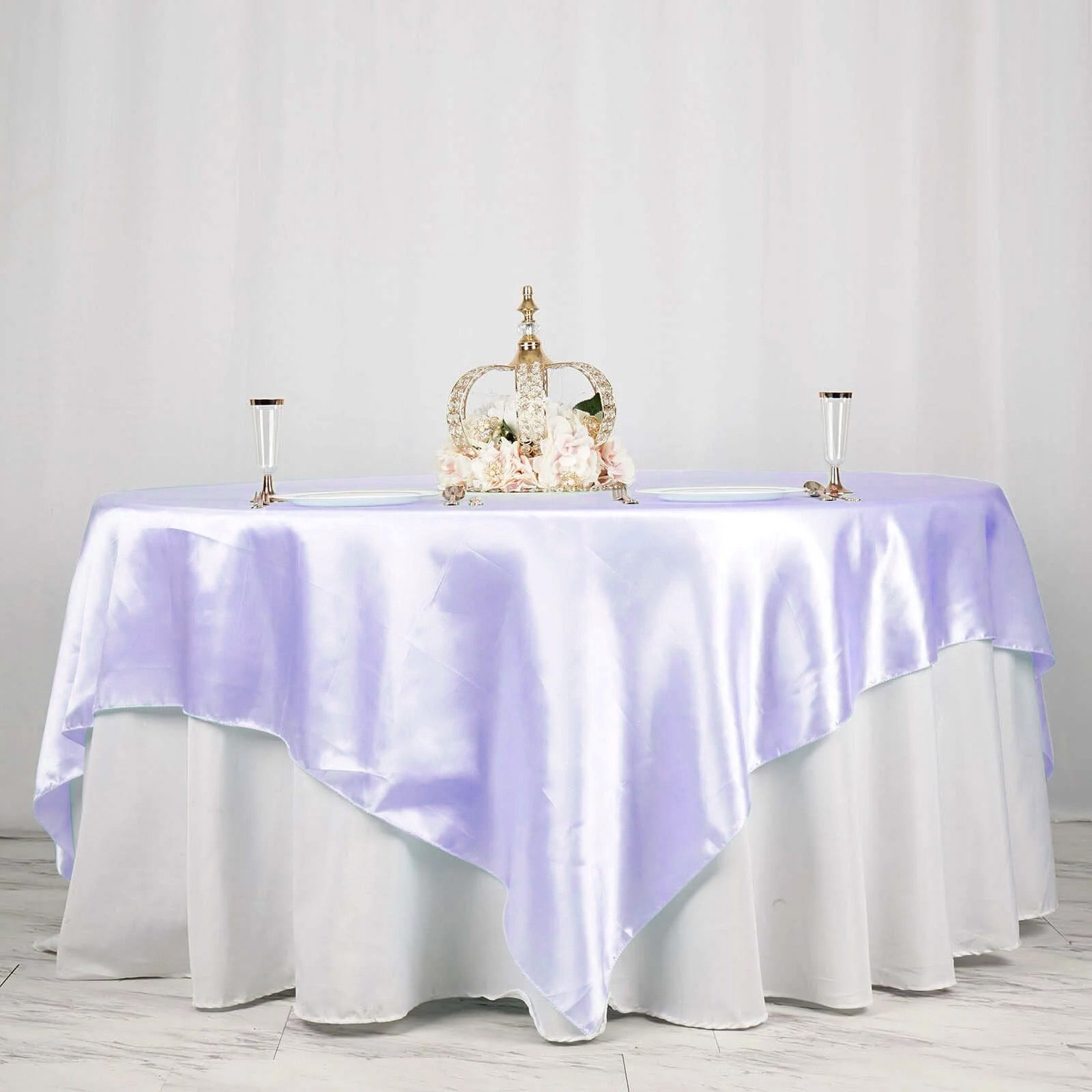 Lavender Lilac Satin 90x90 Square Table Overlay with Smooth Finish