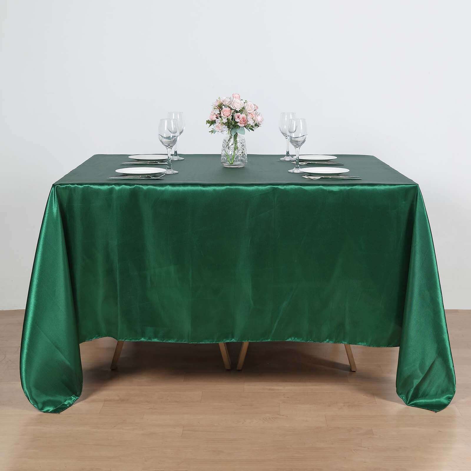 Exclusive Satin Square Table Overlay - 90x90 Hunter Emerald Green Table Topper with Smooth Finish