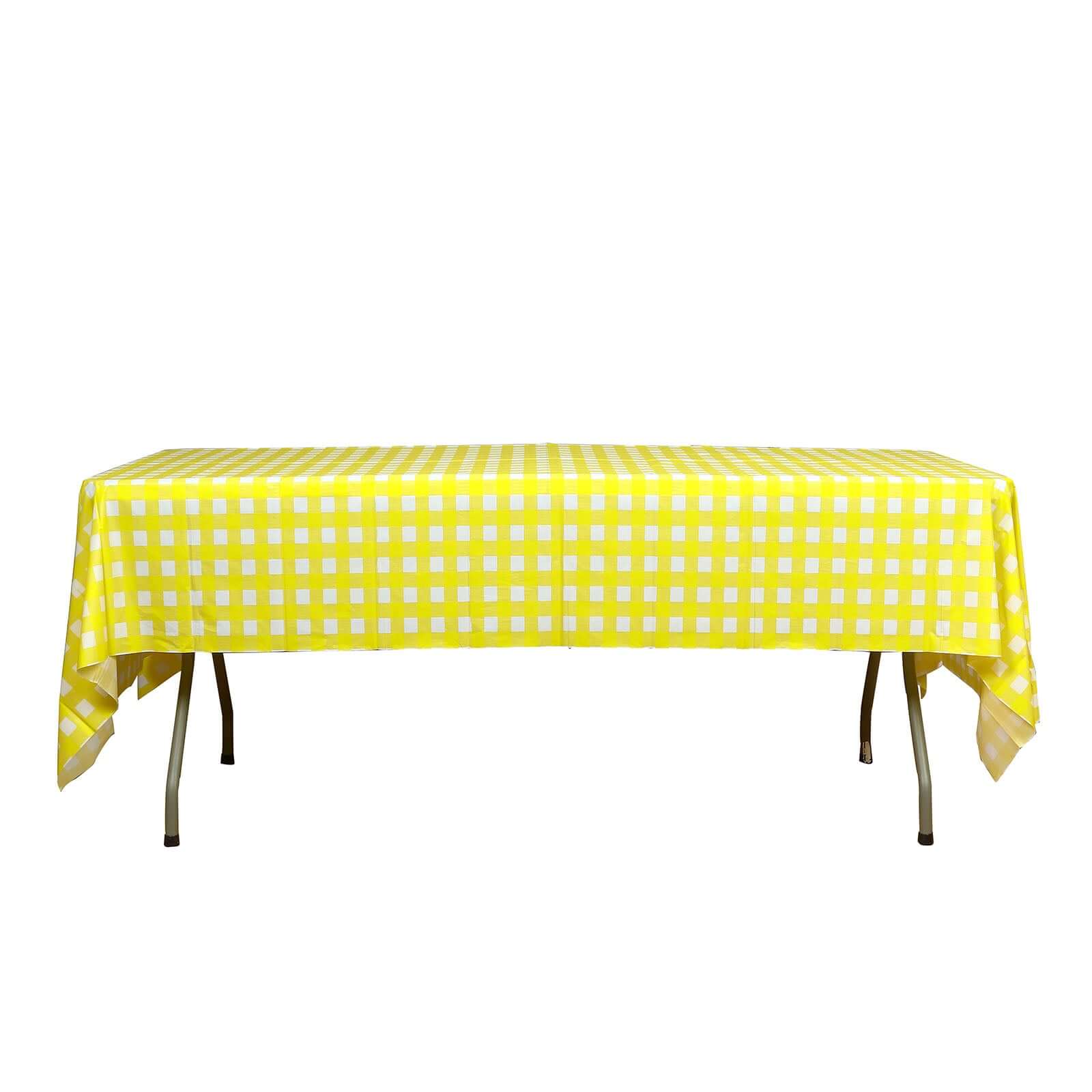 Lightweight PVC Disposable Checkered Plastic Table Cover - White/Yellow Rectangle, 54x108
