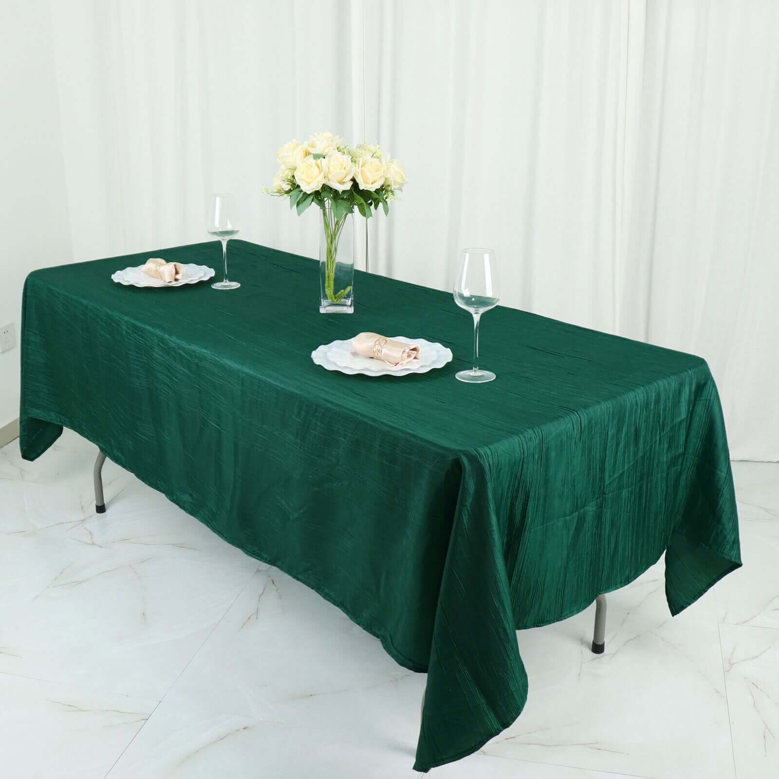 Hunter Emerald Green Crinkle Taffeta Rectangle Tablecloth 60x102