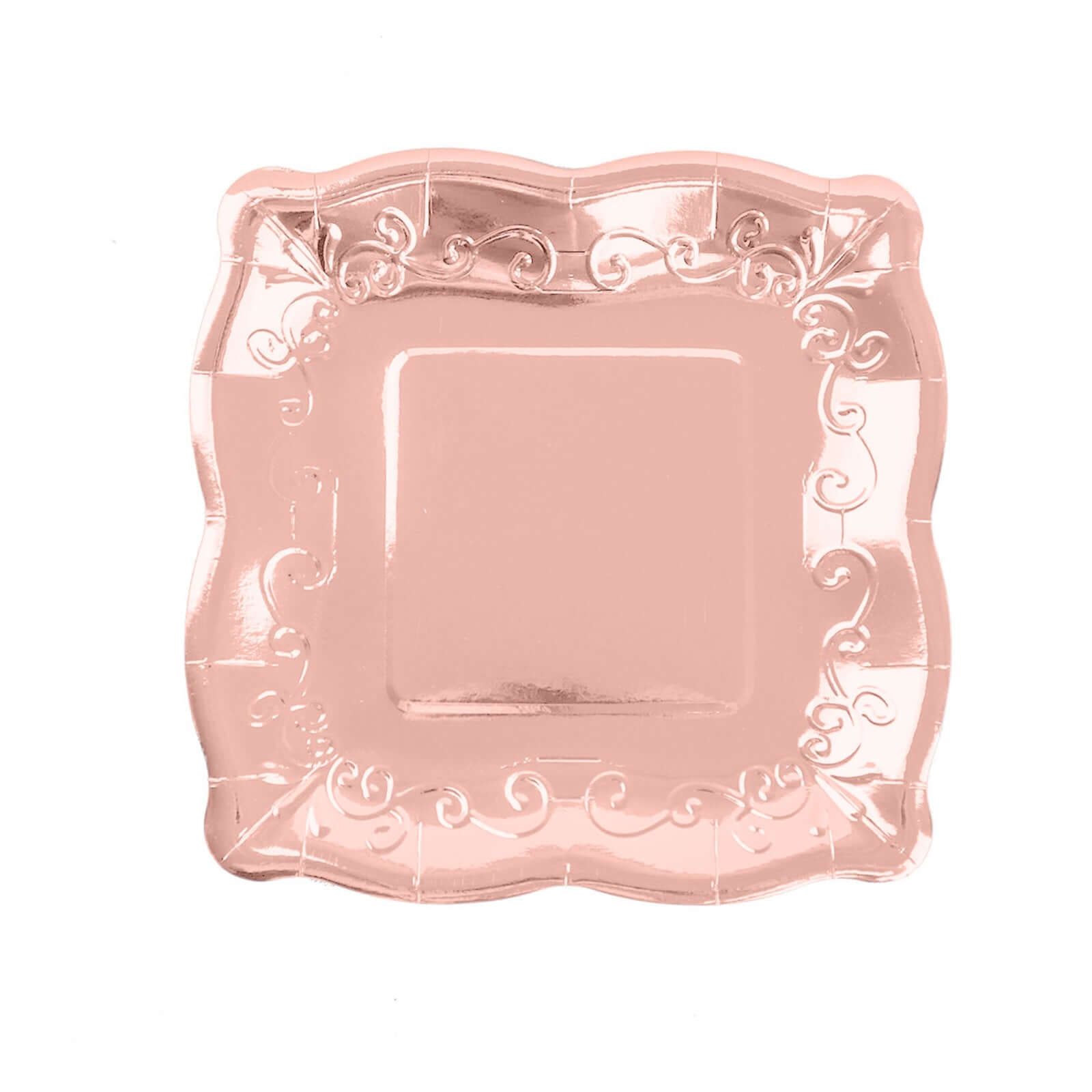 Hot Sale! 25-Pack Disposable Rose Gold Square Dessert Appetizer Paper Plates with Vintage Pottery Embossed Design