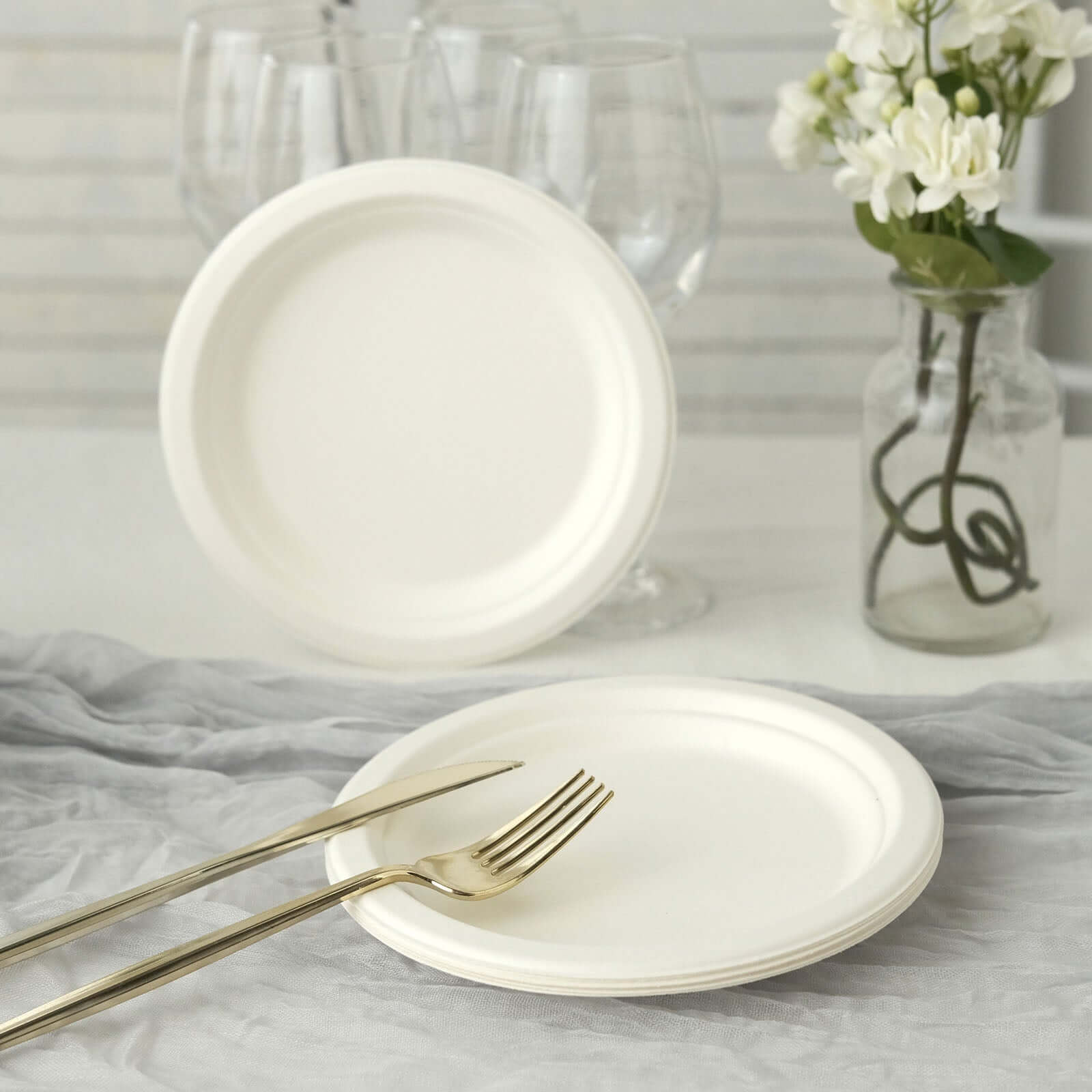 Hot Deal! 50-Pack Biodegradable White Round 9-Inch Bagasse Dinner Plates for Outdoor Parties
