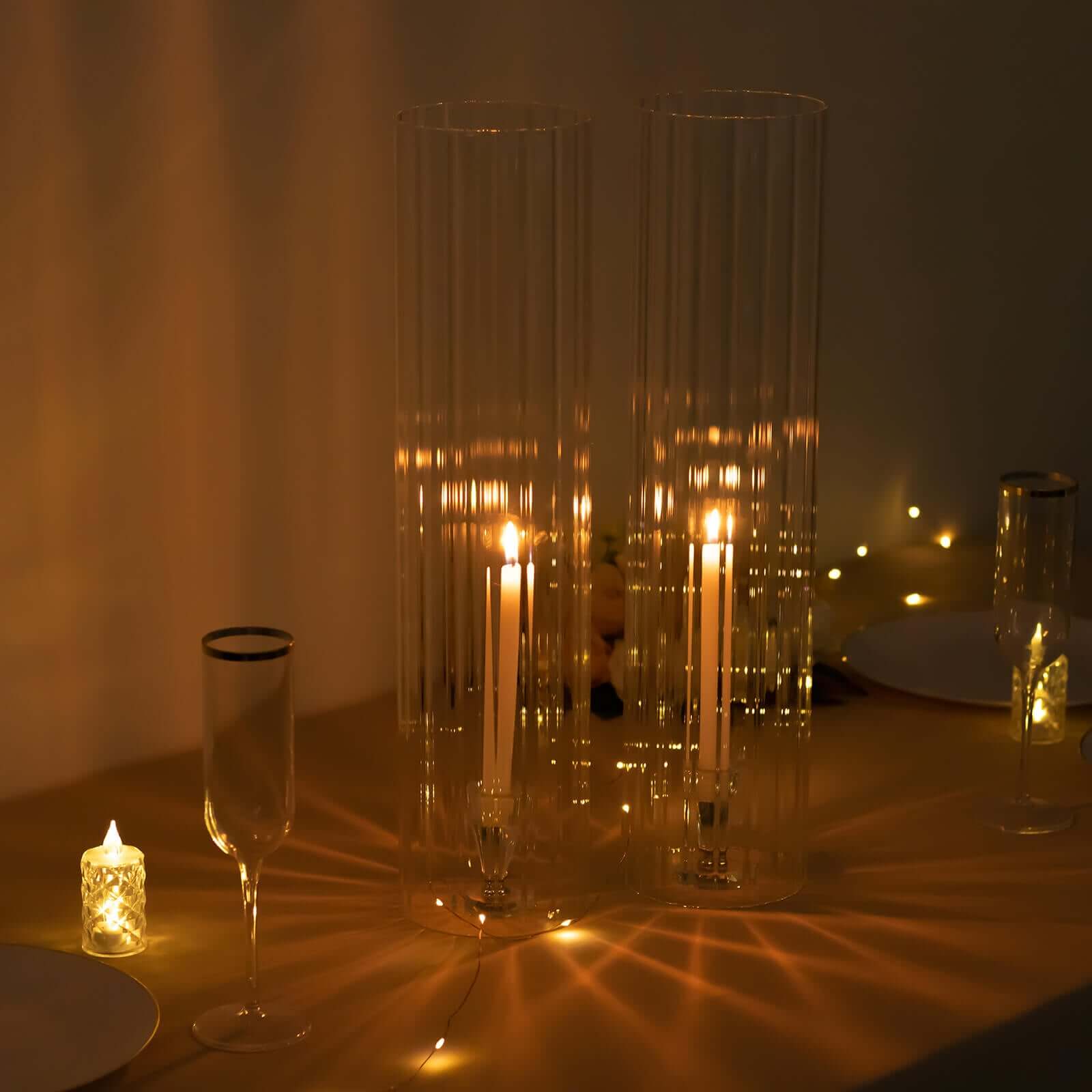 Hot Deal! 2-Pack Clear Ribbed Glass Hurricane Shades - Ideal Candle Holder Centerpieces, 20 Inches