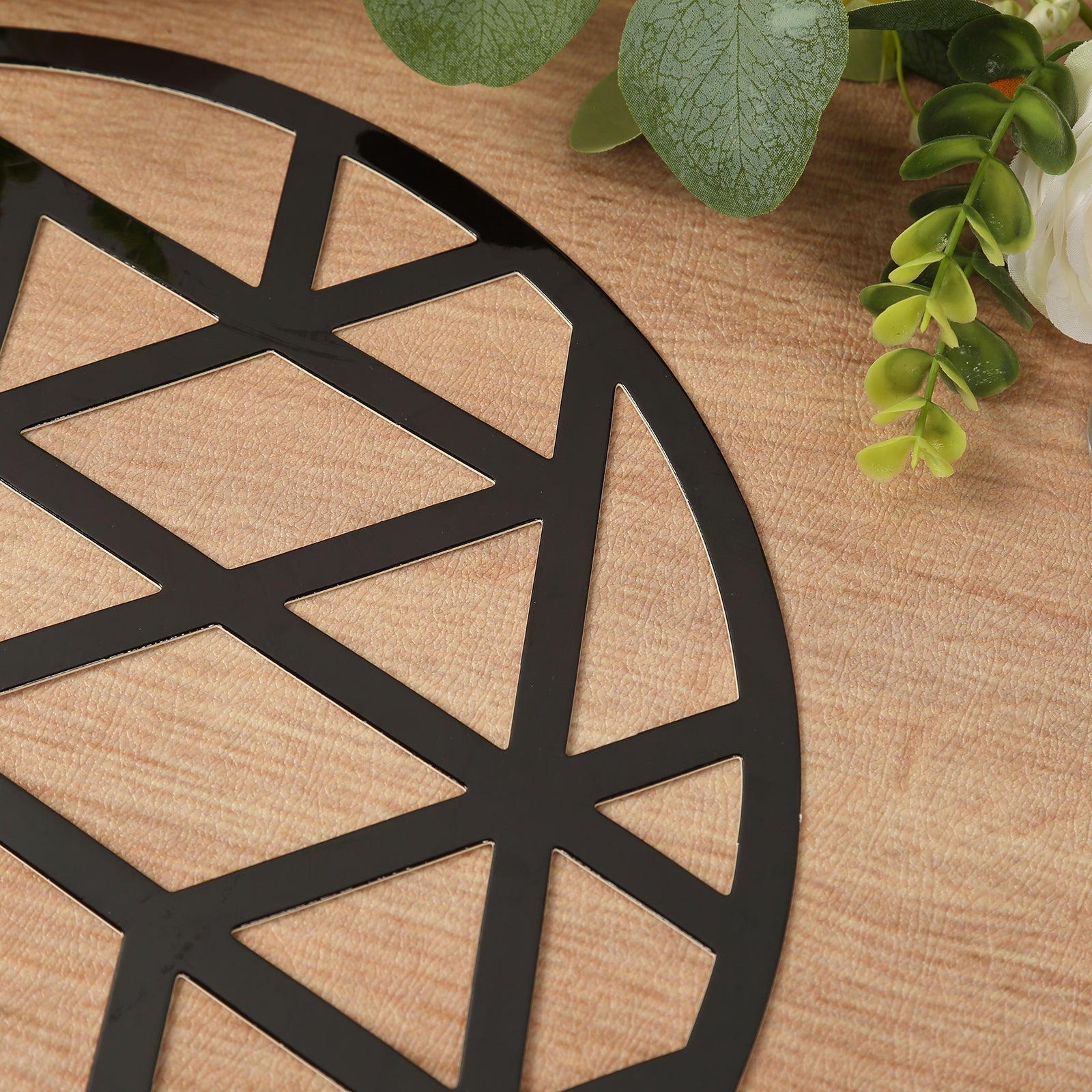 Hot Sale! 6-Pack Black Cardboard Disposable Table Placemats with Laser-Cut Geometric Triangle Design, 13 Inches
