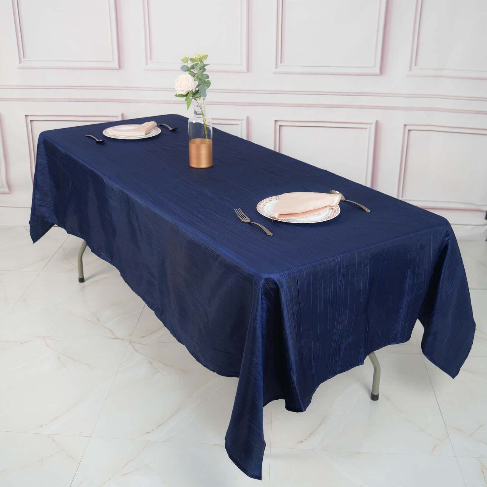 Navy Blue Accordion Crinkle Taffeta Rectangle Tablecloth 60x102
