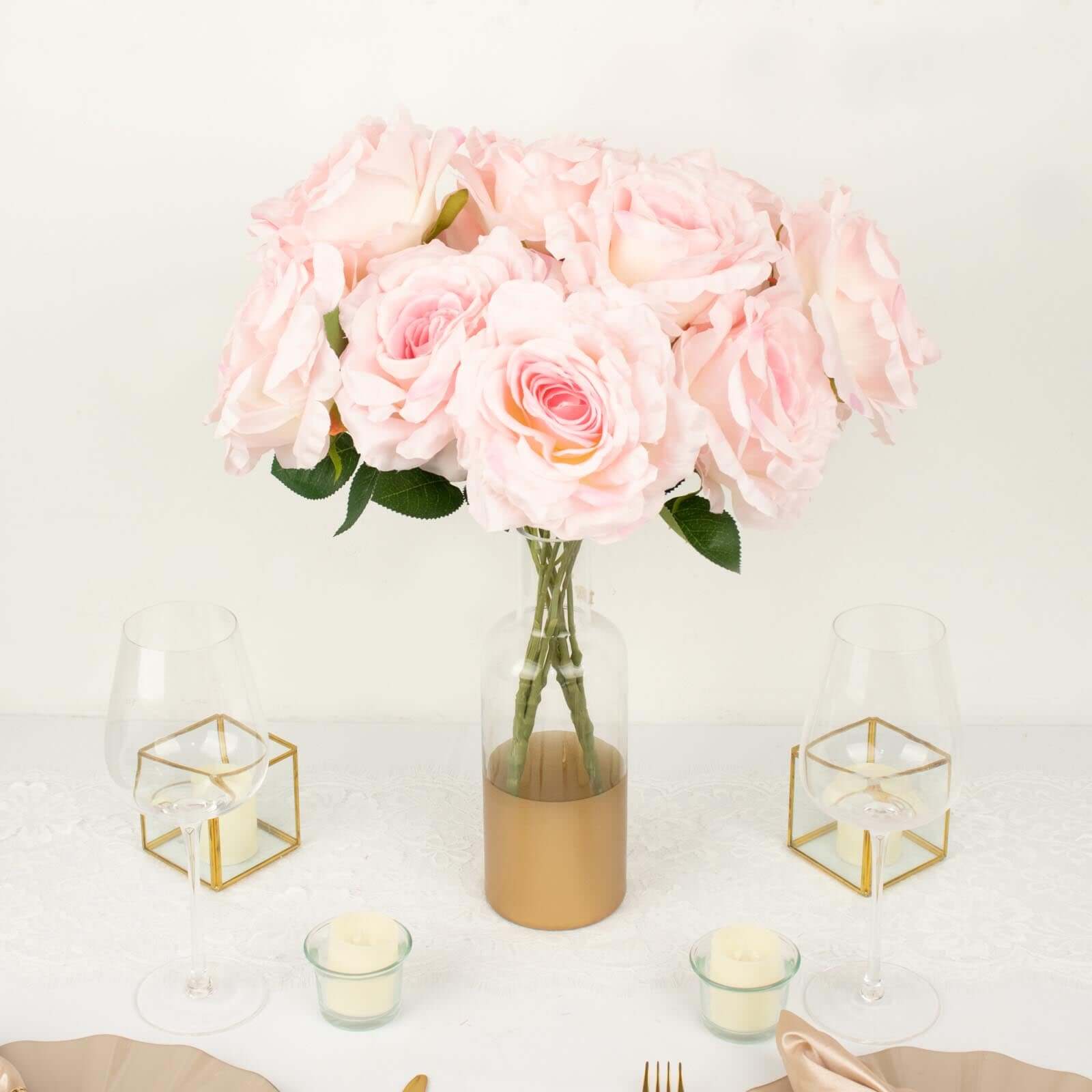 17-Inch Blush Premium Silk Jumbo Rose Flower Bouquet, High-Quality Artificial Wedding Florals