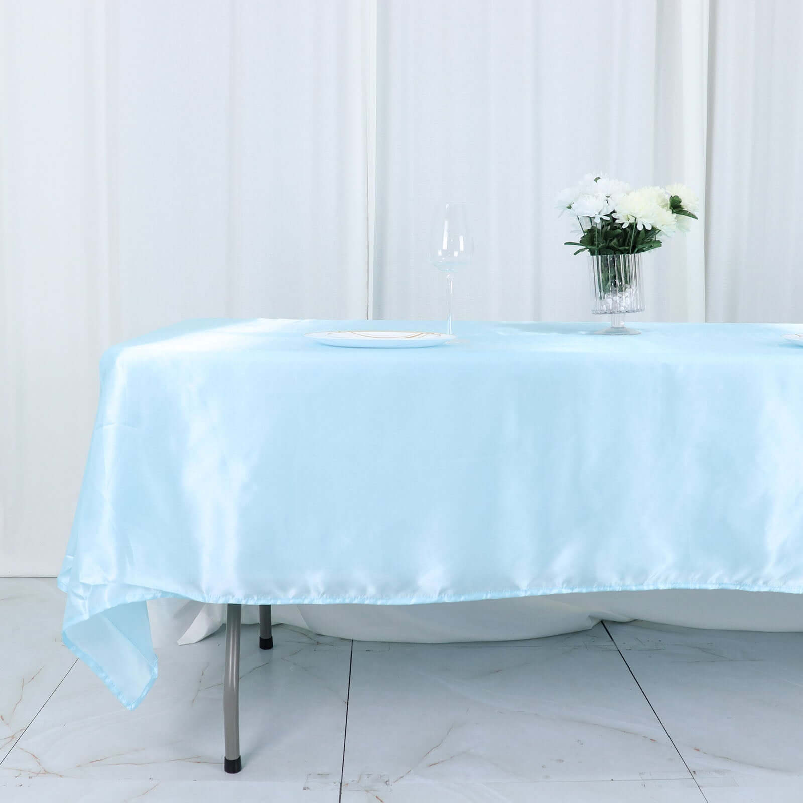 Light Blue Satin Rectangular 60x102 Tablecloth - Smooth & Shiny Table Cover
