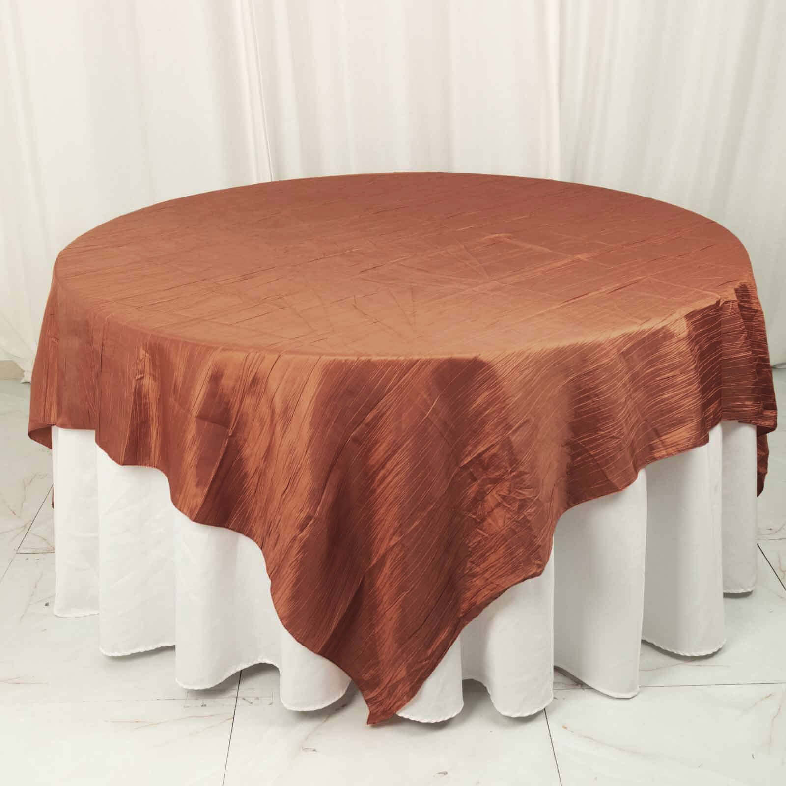 Hot! 90x90 Square Terracotta (Rust) Accordion Crinkle Taffeta Table Overlay