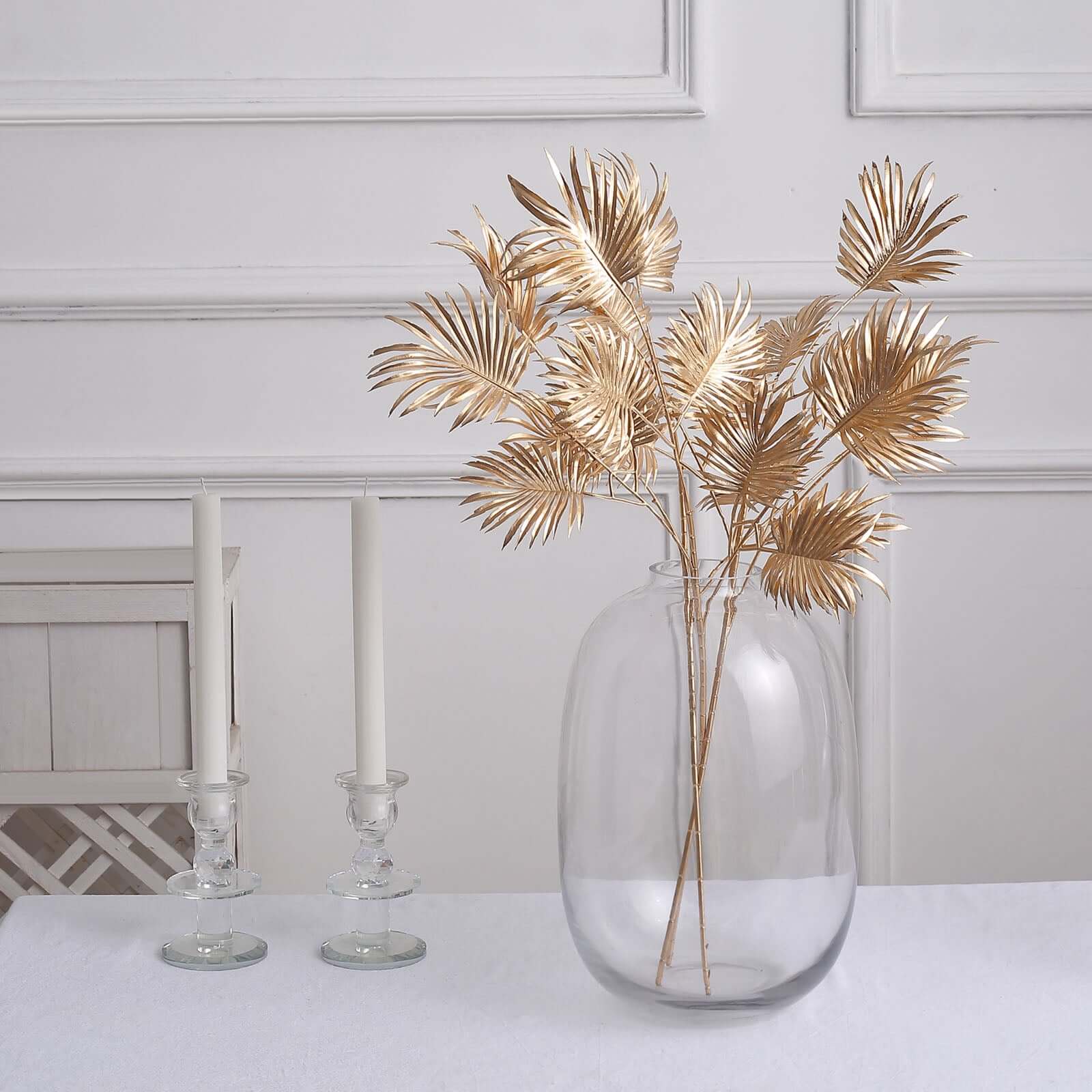 3-Piece Metallic Gold Artificial Palm Leaf Branches - Ideal for Boho Tropical & Modern Decor