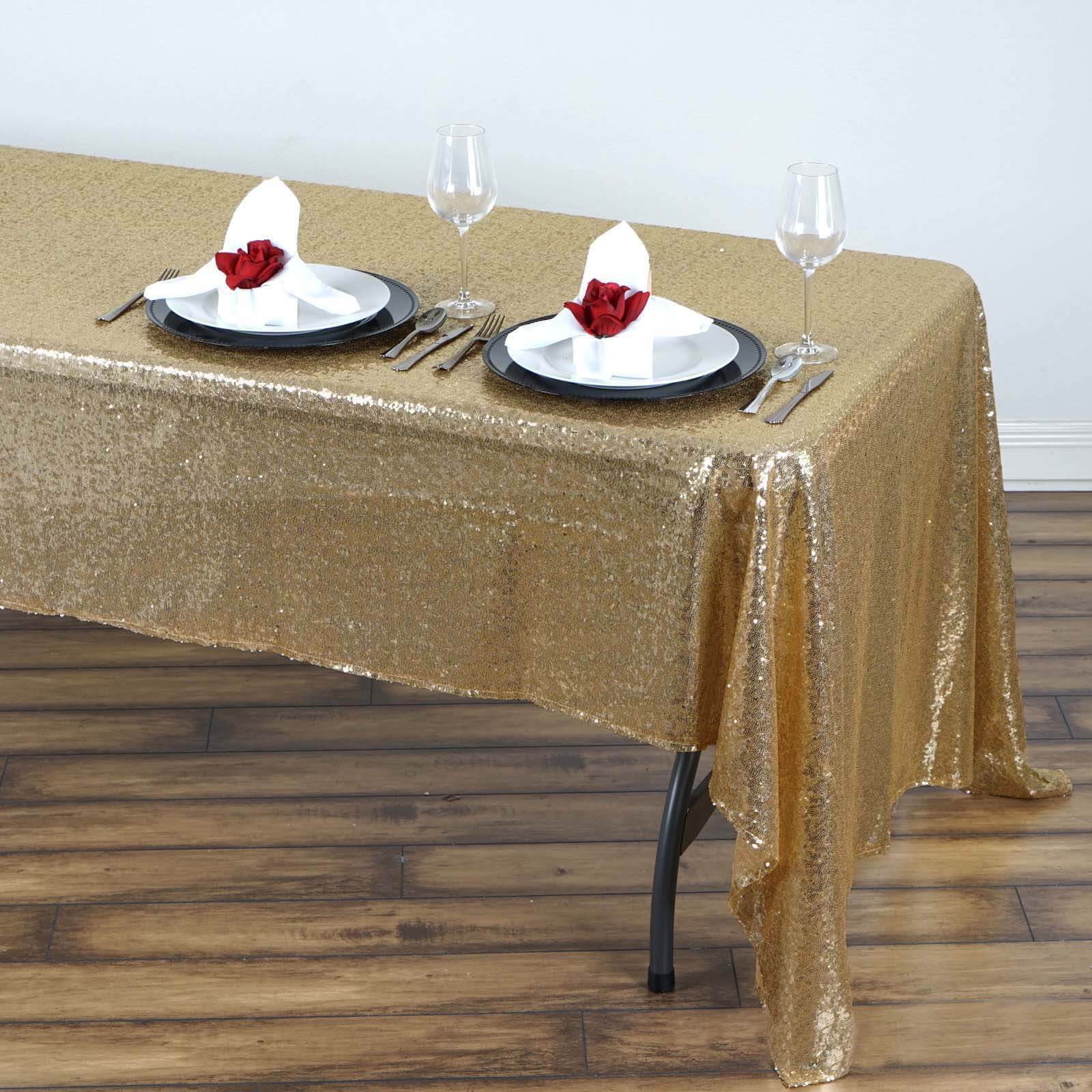 Champagne Sequin Rectangle Tablecloth 60x126 - Sparkling Table Cover