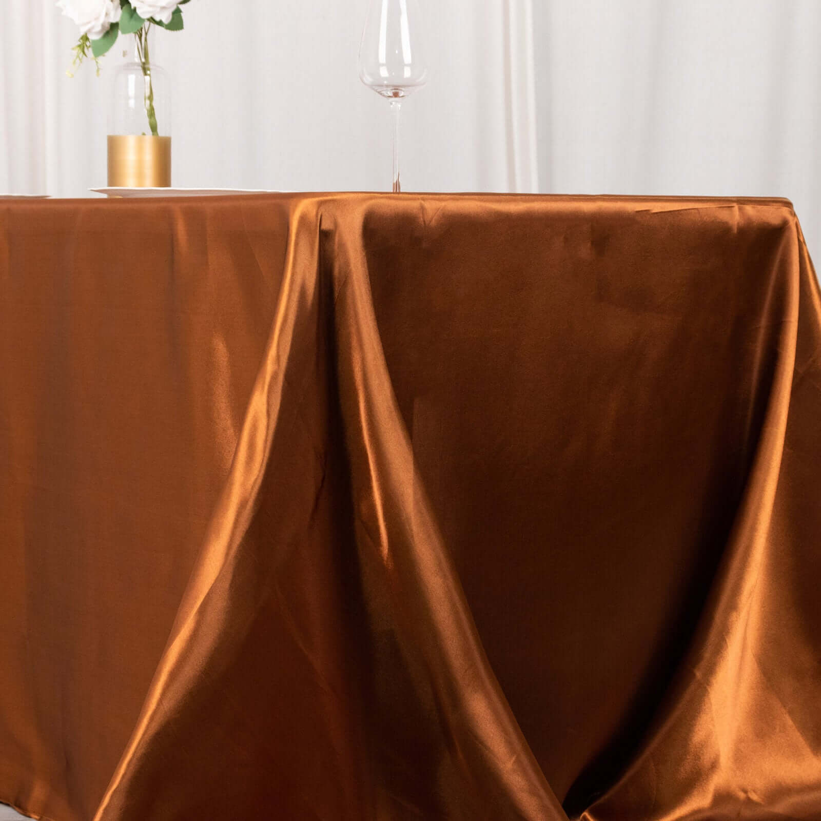 Hot Deal! Seamless Satin Rectangular Tablecloth in Cinnamon Brown, 90x132 Size