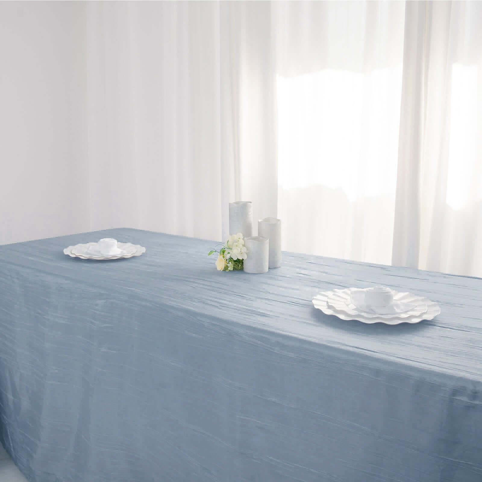 Exclusive Dusty Blue Crinkle Taffeta Rectangle Tablecloth 90x156 - Ideal for Events