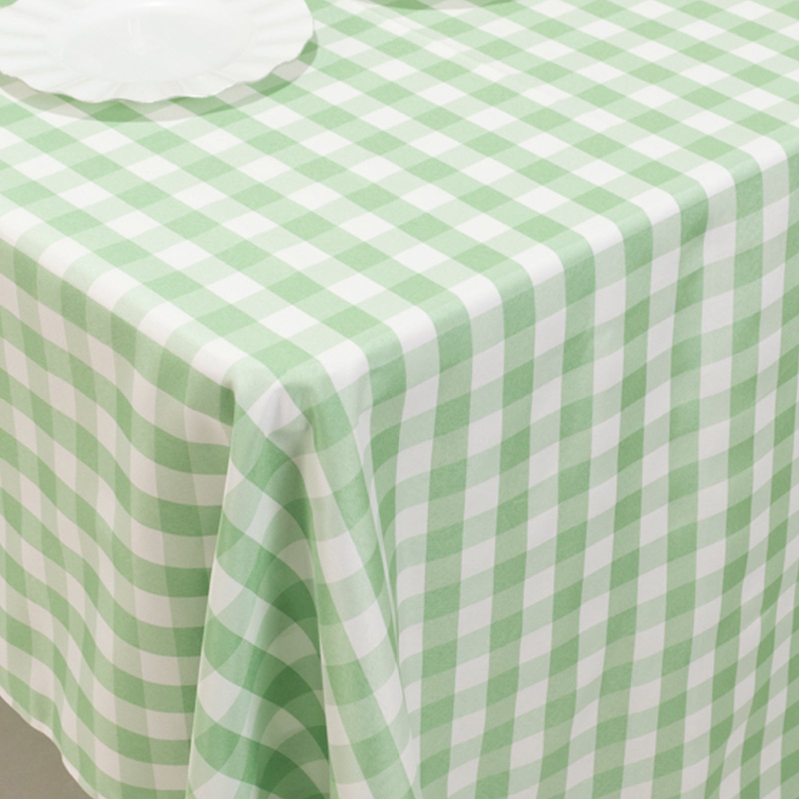 Hot! White/Sage Green Buffalo Plaid Polyester 60x126 Rectangle Tablecloth