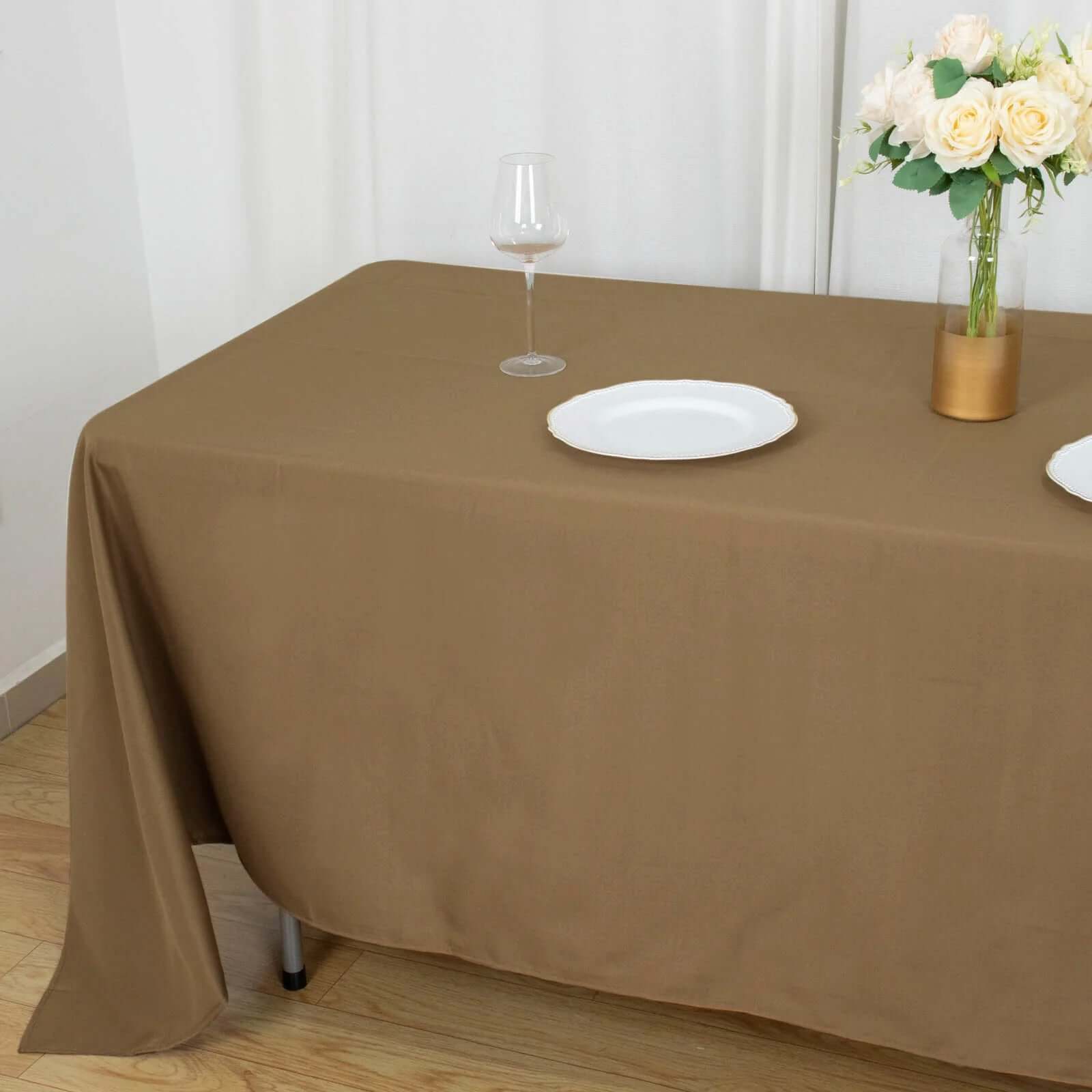 Durable and Stylish 72x120 Taupe Polyester Rectangle Tablecloth