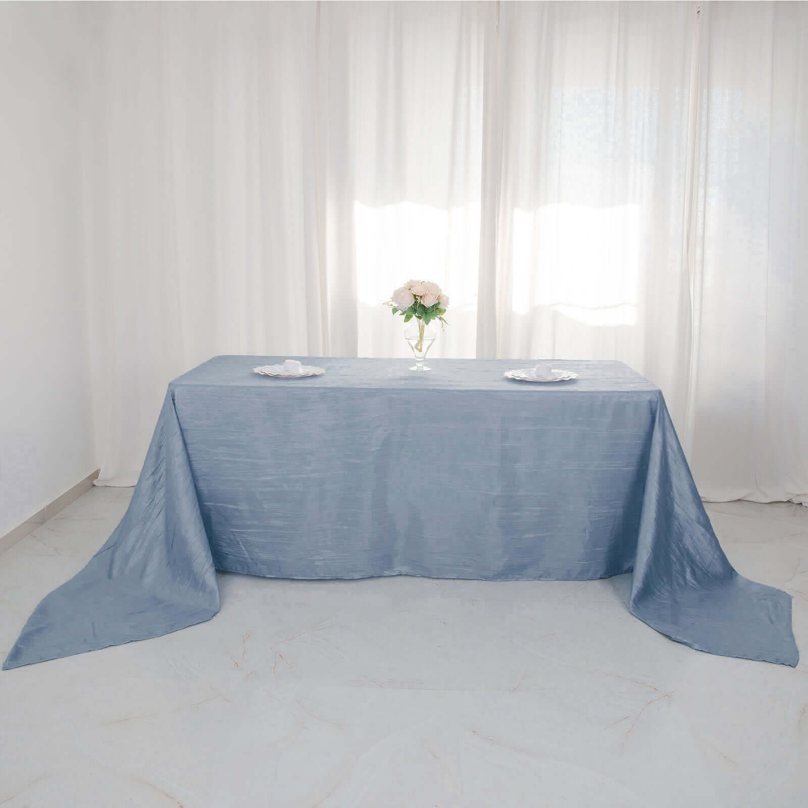 Exclusive Dusty Blue Crinkle Taffeta Rectangle Tablecloth 90x156 - Ideal for Events