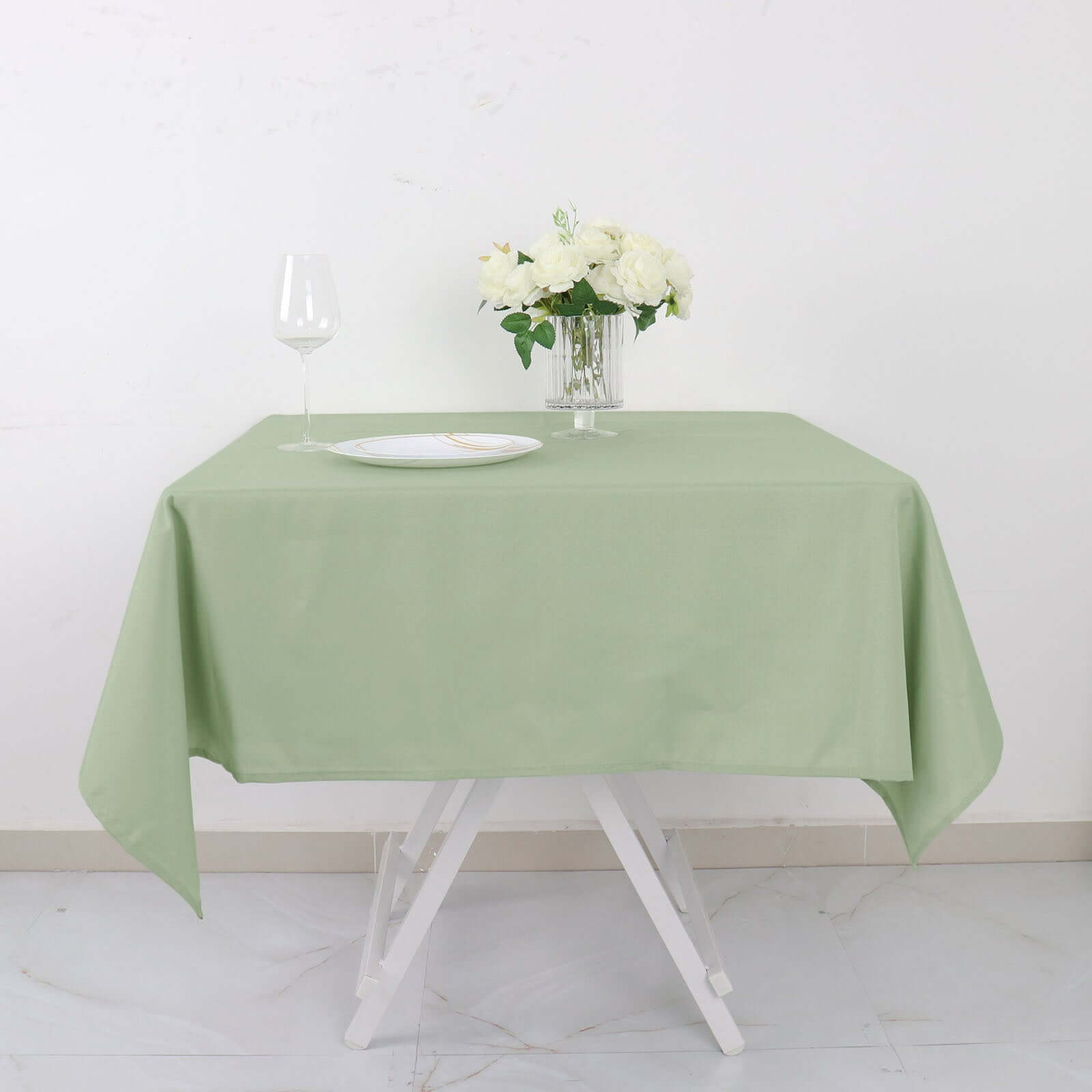 Durable & Wrinkle-Resistant 54x54 Sage Green Polyester Square Tablecloth