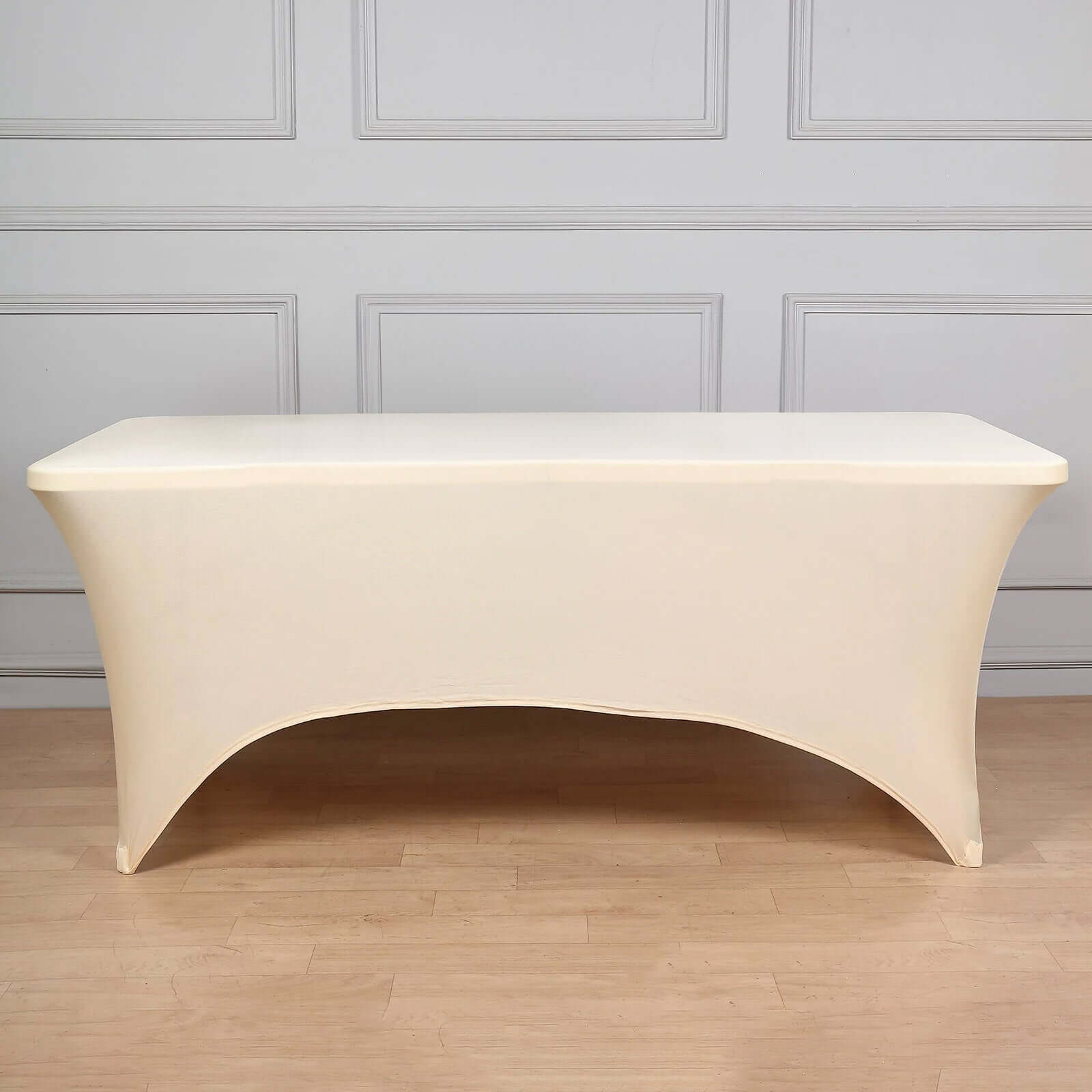 Durable Beige Stretch Spandex 6ft Rectangle Tablecloth for Events