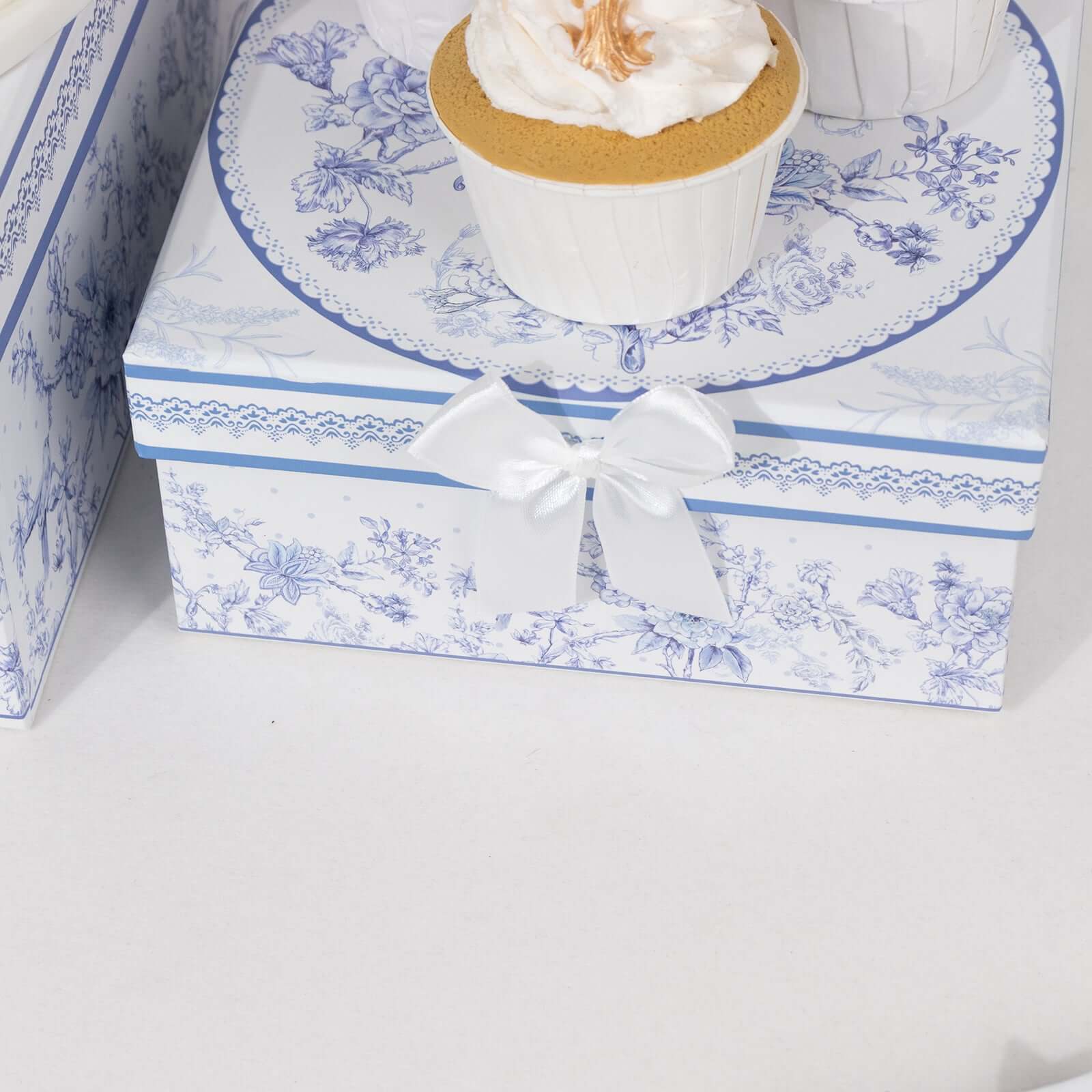 Hot! Set of 4 White & Blue French Toile Cardstock Nesting Gift Boxes - Stackable & Reusable