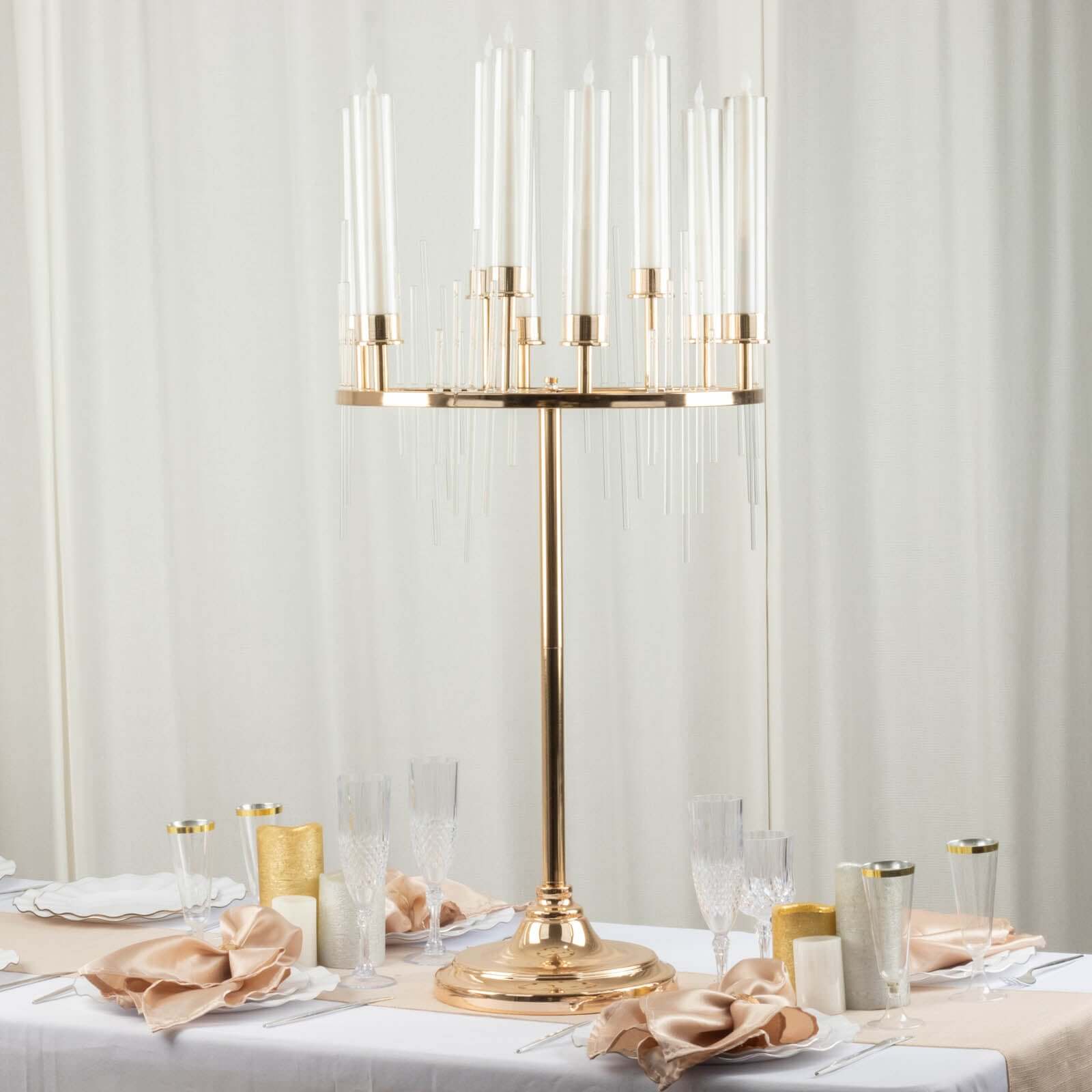 Gold 9-Arm Round Cluster Taper Candelabra Table Centerpiece with Drip Accents and Glass Shades