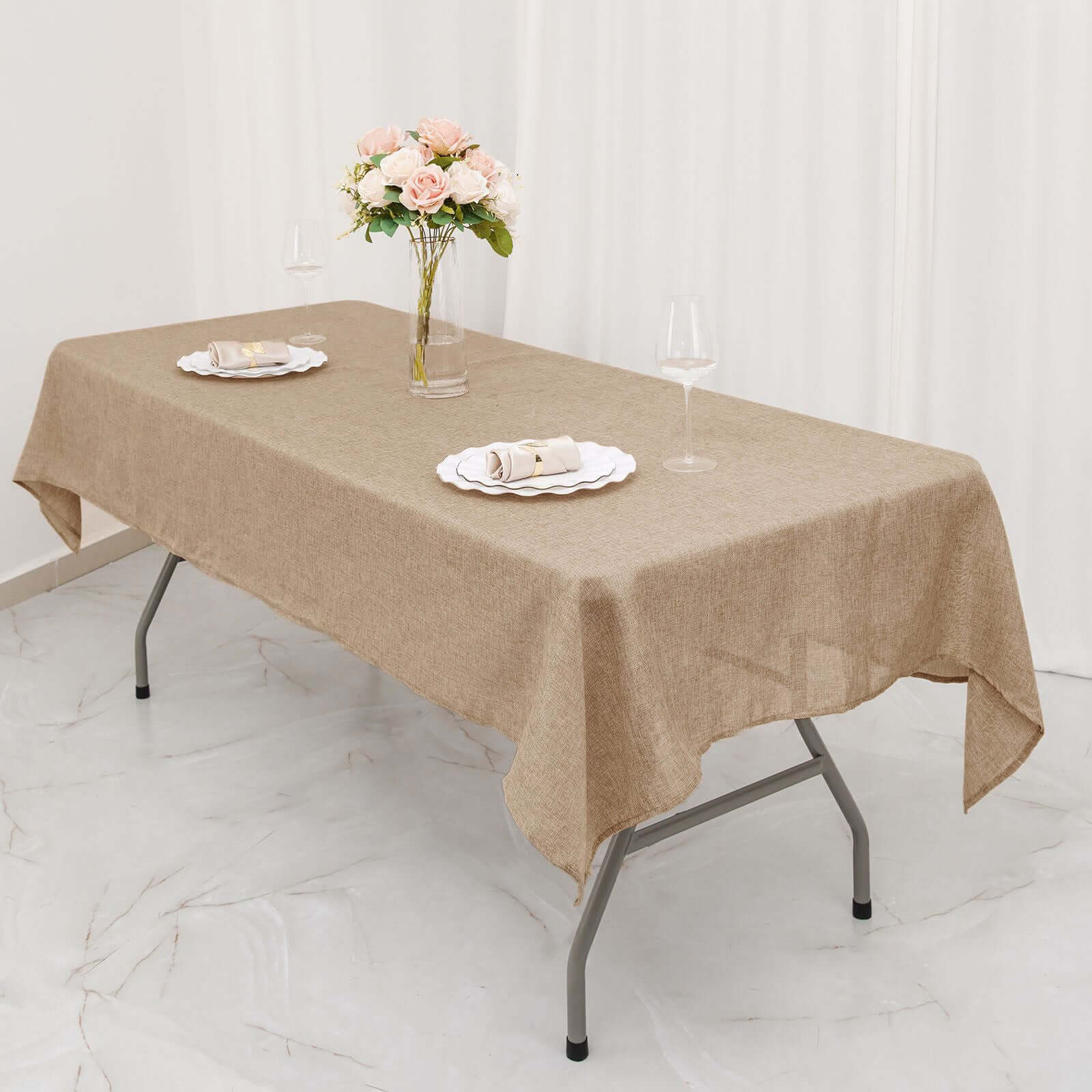 High - Quality Natural Faux Burlap Rectangle Tablecloth (54x96) for Rustic Events