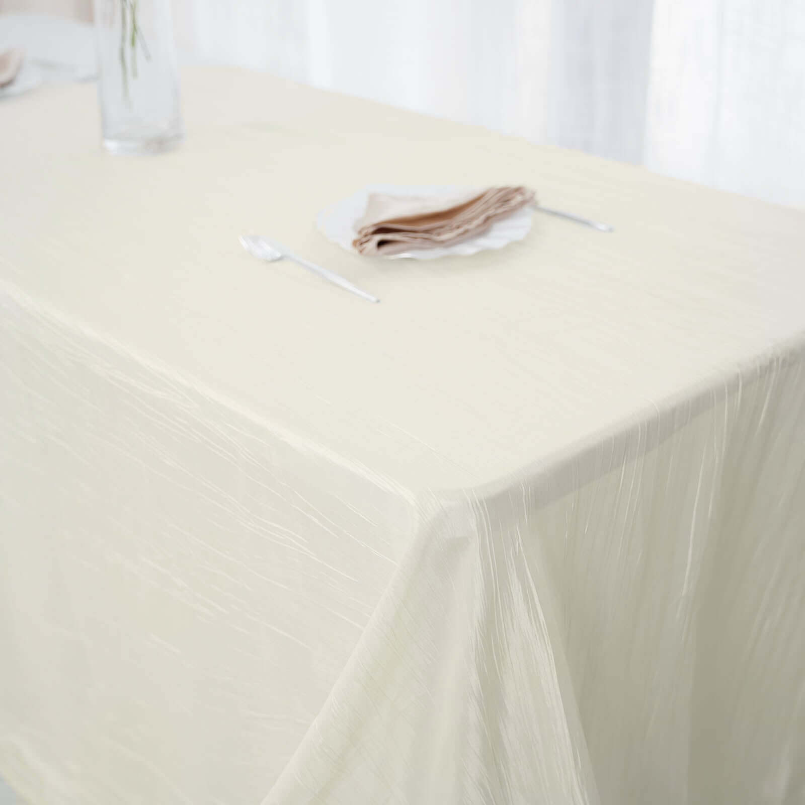 Ivory Crinkle Taffeta Rectangle Tablecloth 90x156 - Seamless Accordion Design