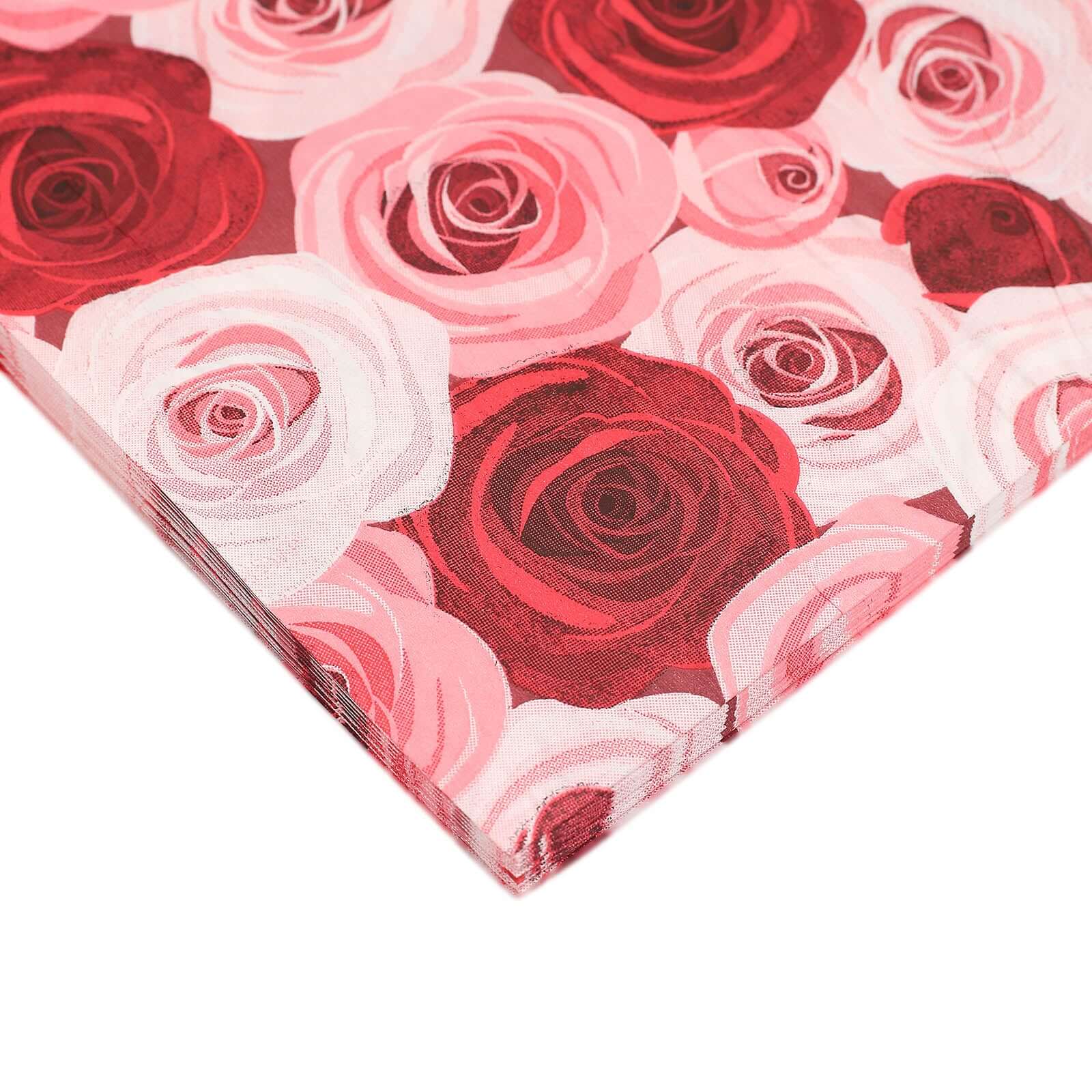 50-Pack 2-Ply Soft 18GSM Red/Pink Floral Design Paper Beverage Napkins for Weddings