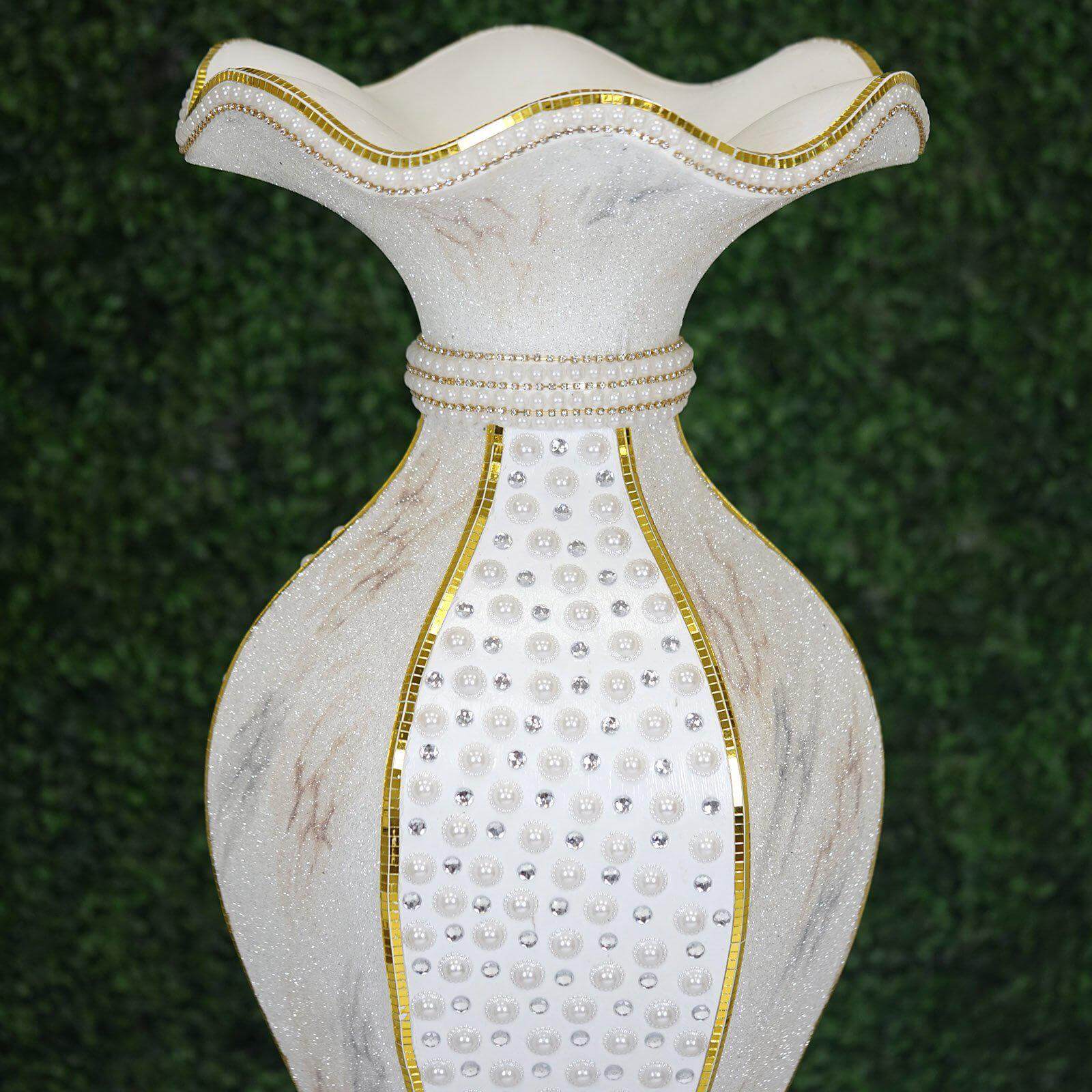 40-Inch Gold Shimmering Marble Design Flower Pot Vase with Pearl and Mirror Mosaic Decor