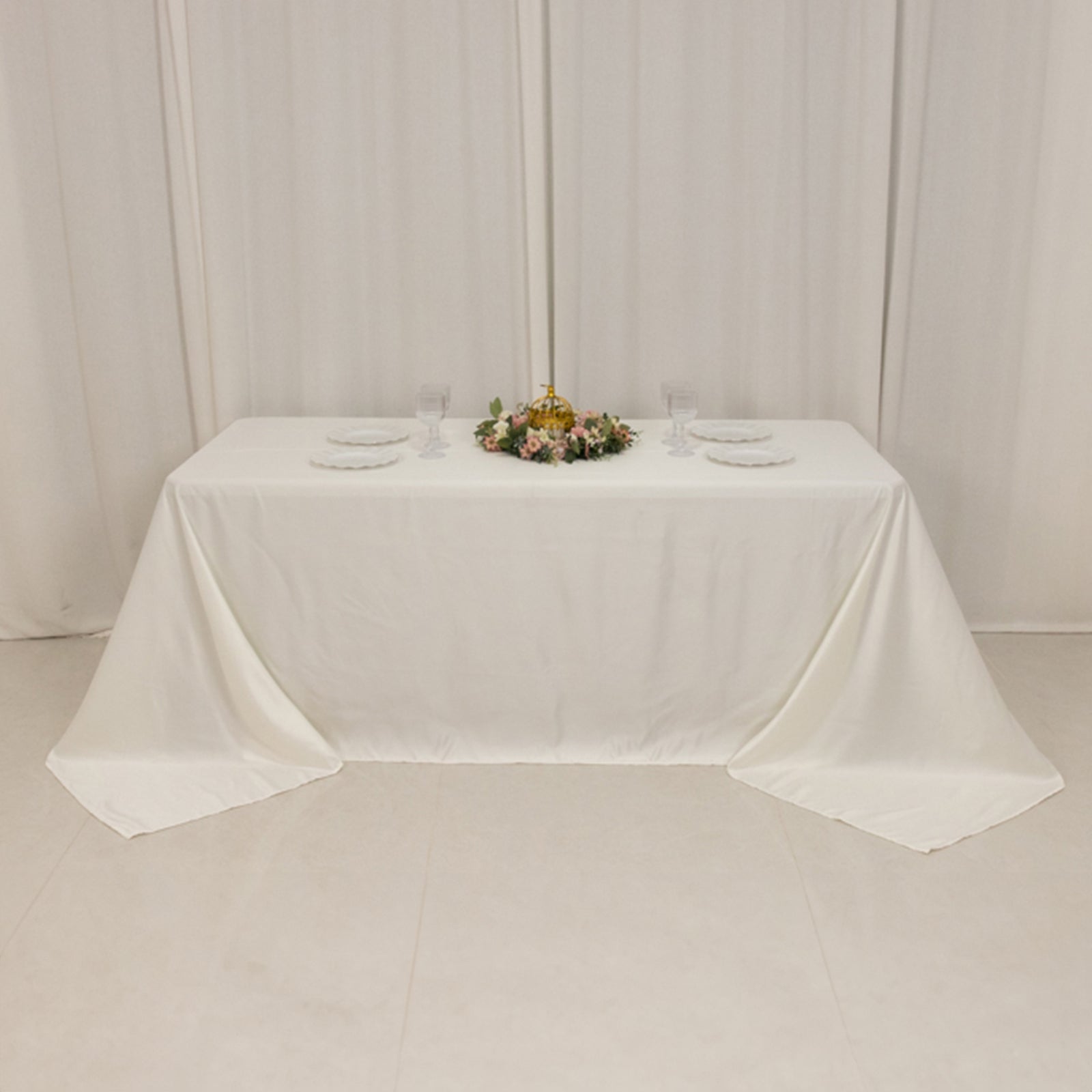 Ivory Lamour Satin Rectangle Tablecloth 90x132 - Soft, Silk - like & Seamless
