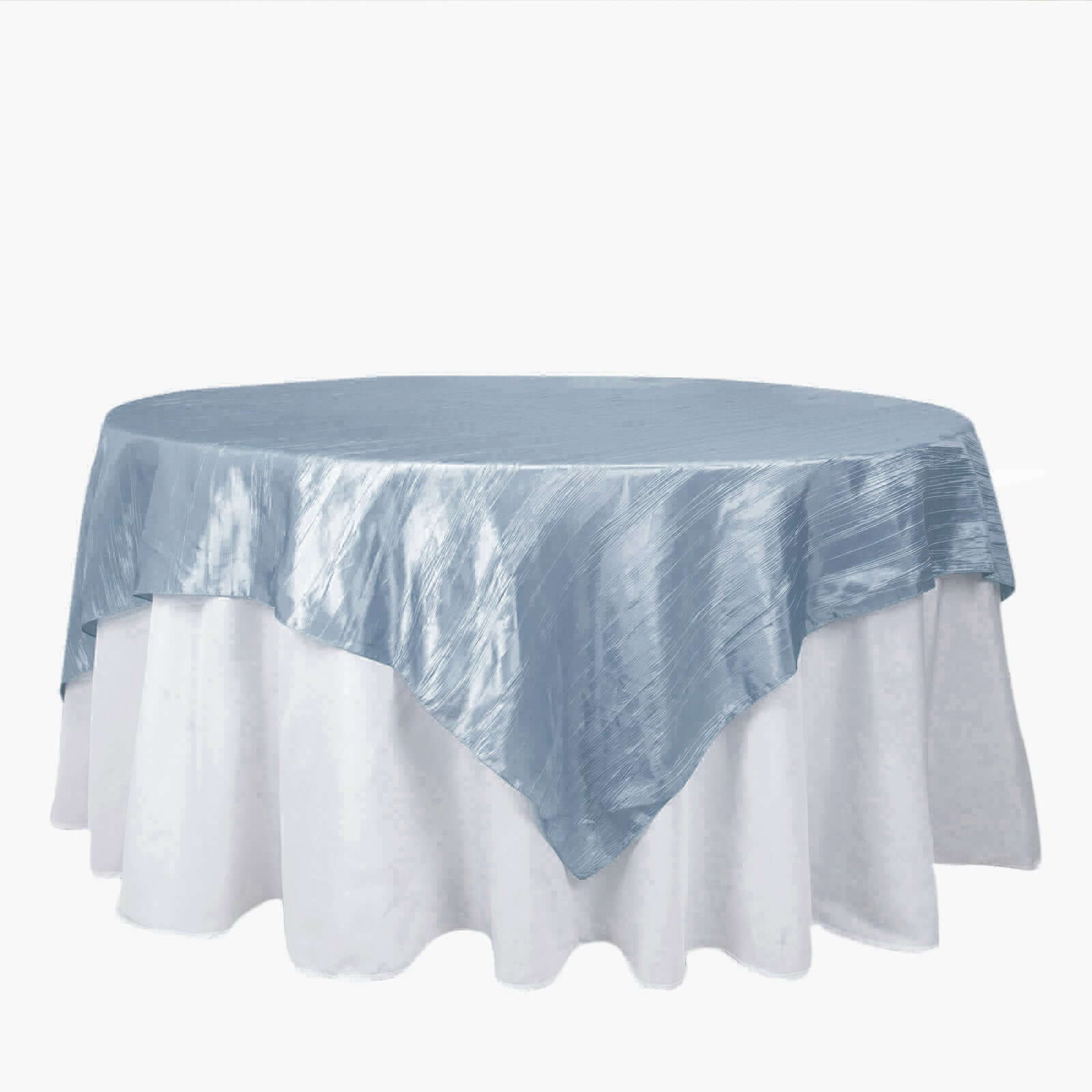 Dusty Blue Accordion Crinkle 90x90 Square Taffeta Table Overlay