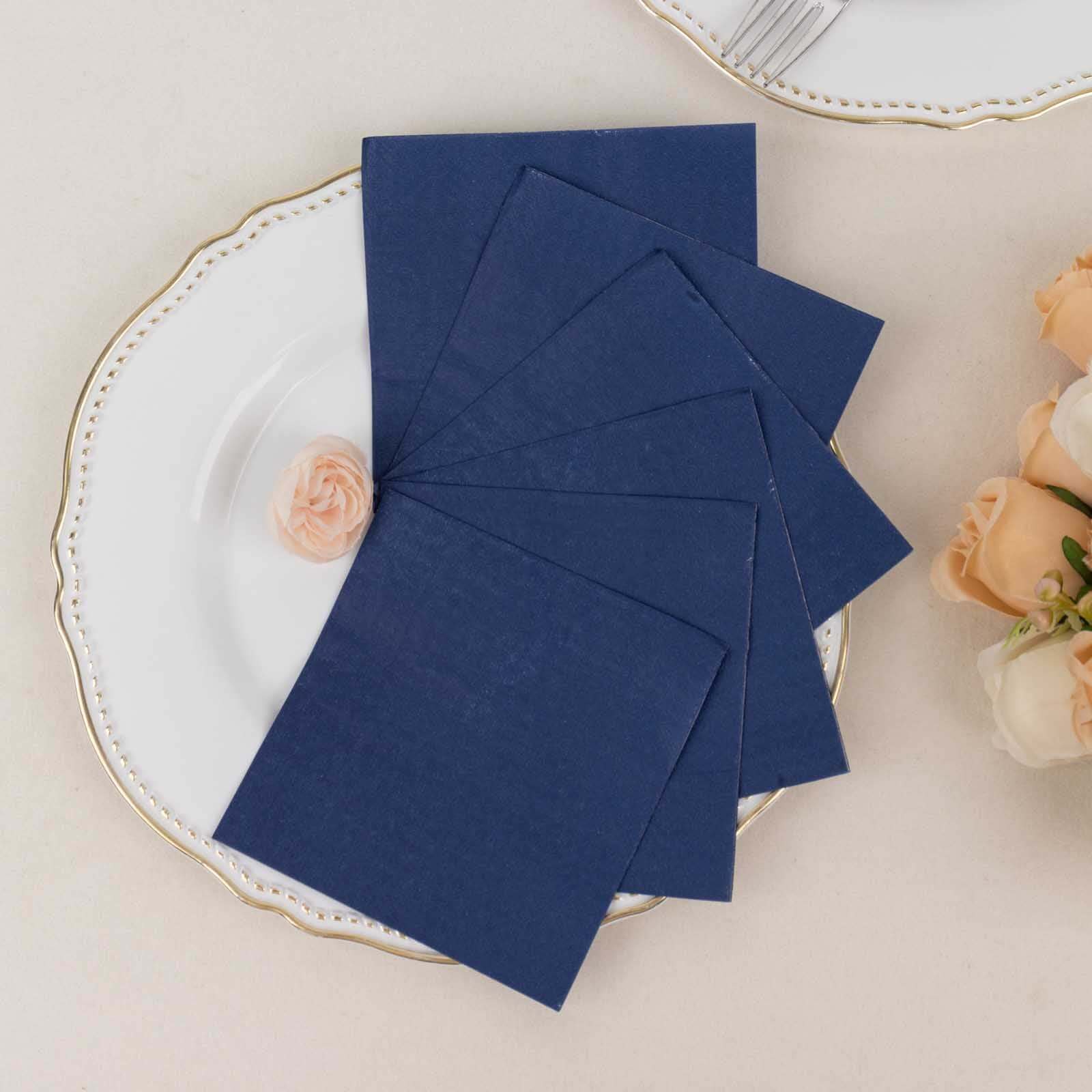 50-Piece Navy Blue 2-Ply Disposable Soft 18GSM 5x5 Cocktail Beverage Paper Napkins