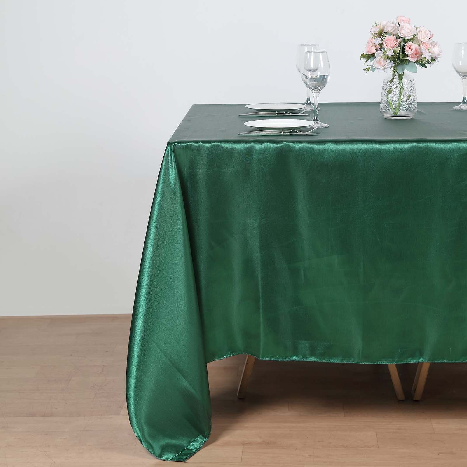 Exclusive Satin Square Table Overlay - 90x90 Hunter Emerald Green Table Topper with Smooth Finish